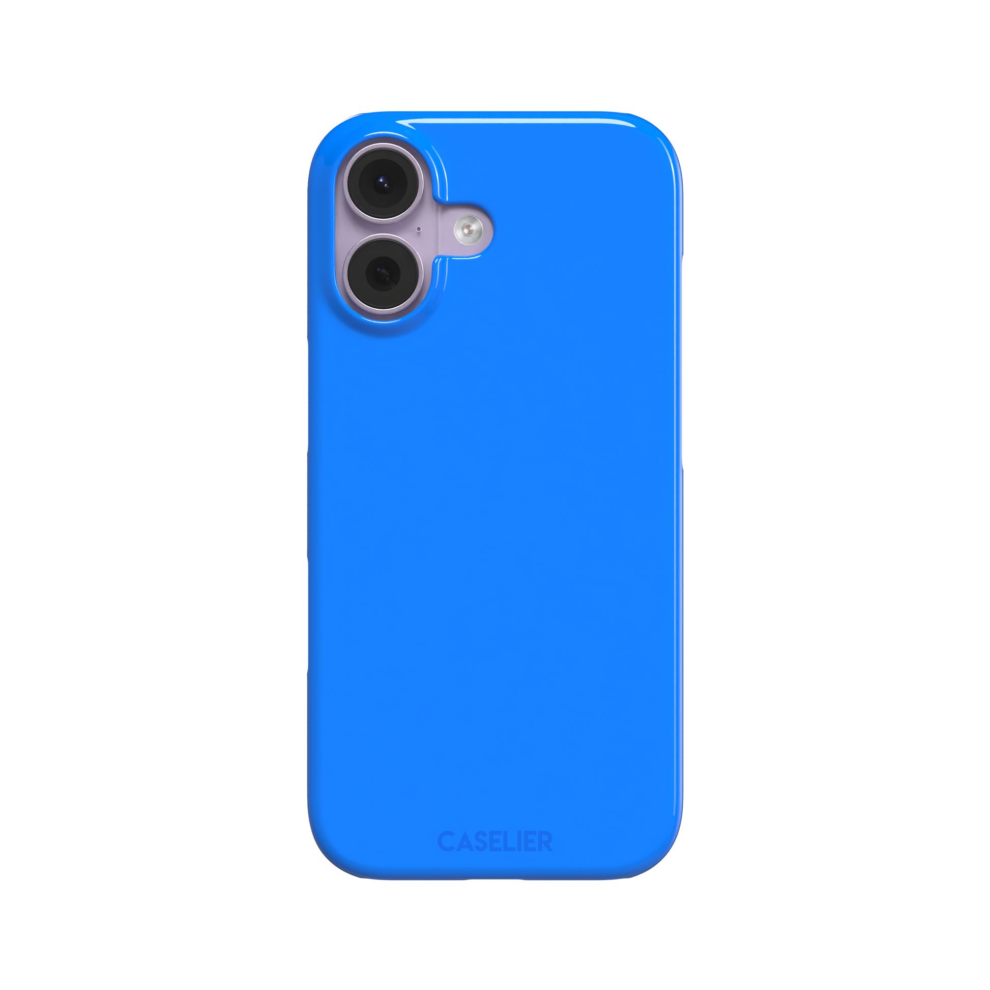 Vivid cobalt blue solid-color phone case, secondary front view, phone case by Caselier — snap case, front view