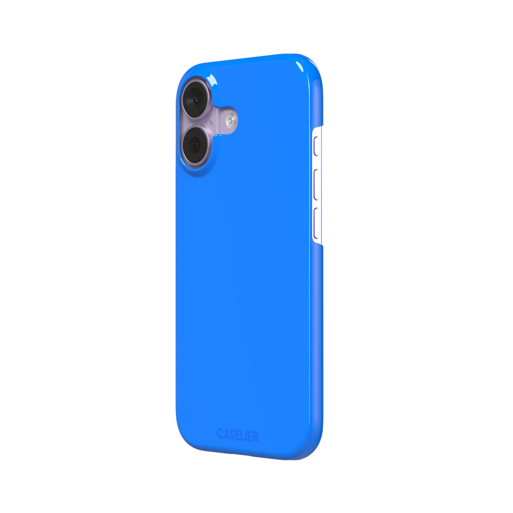 Vivid cobalt blue solid-color phone case, secondary front view, phone case by Caselier — snap case, right view