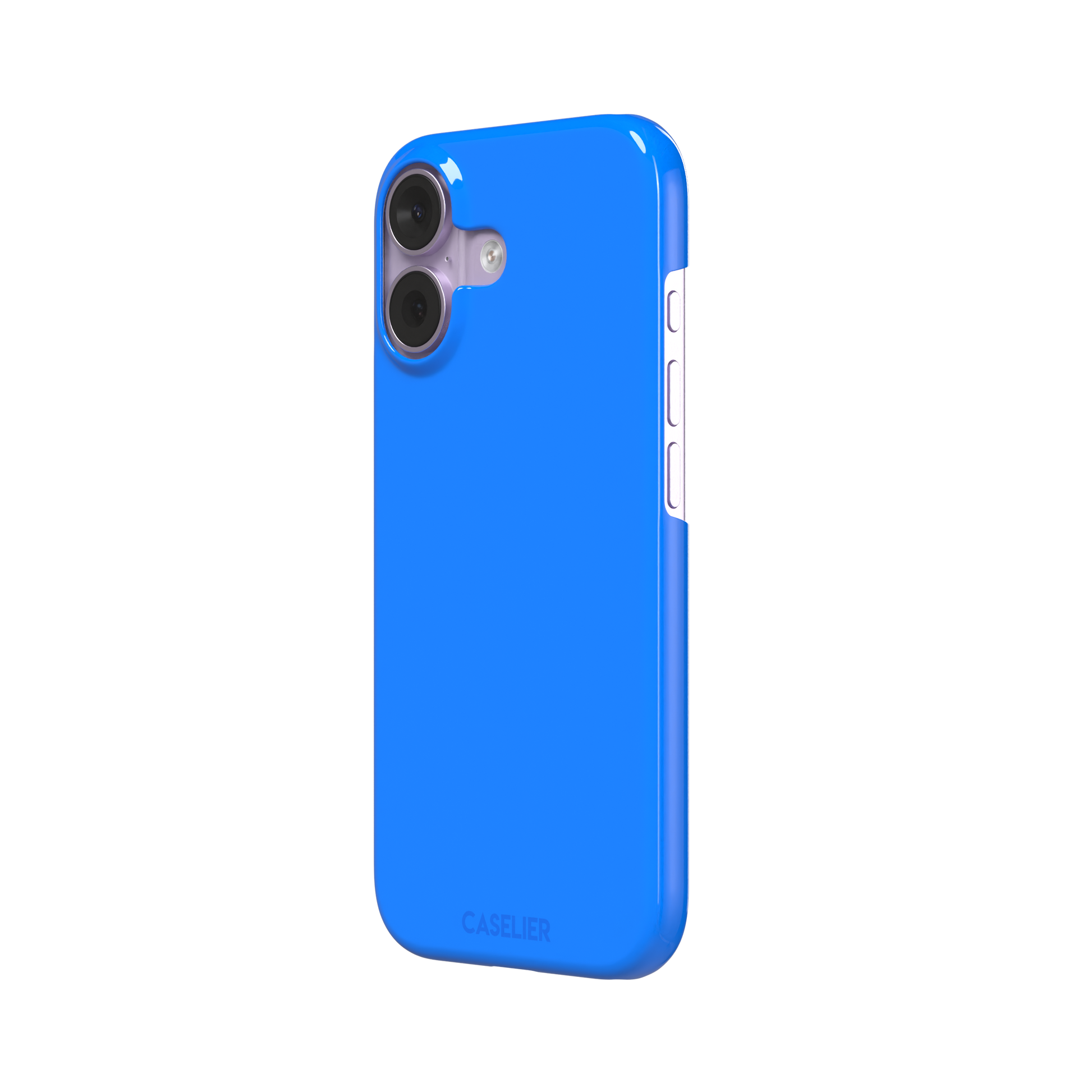Vivid cobalt blue solid-color phone case, secondary front view, phone case by Caselier — snap case, right view