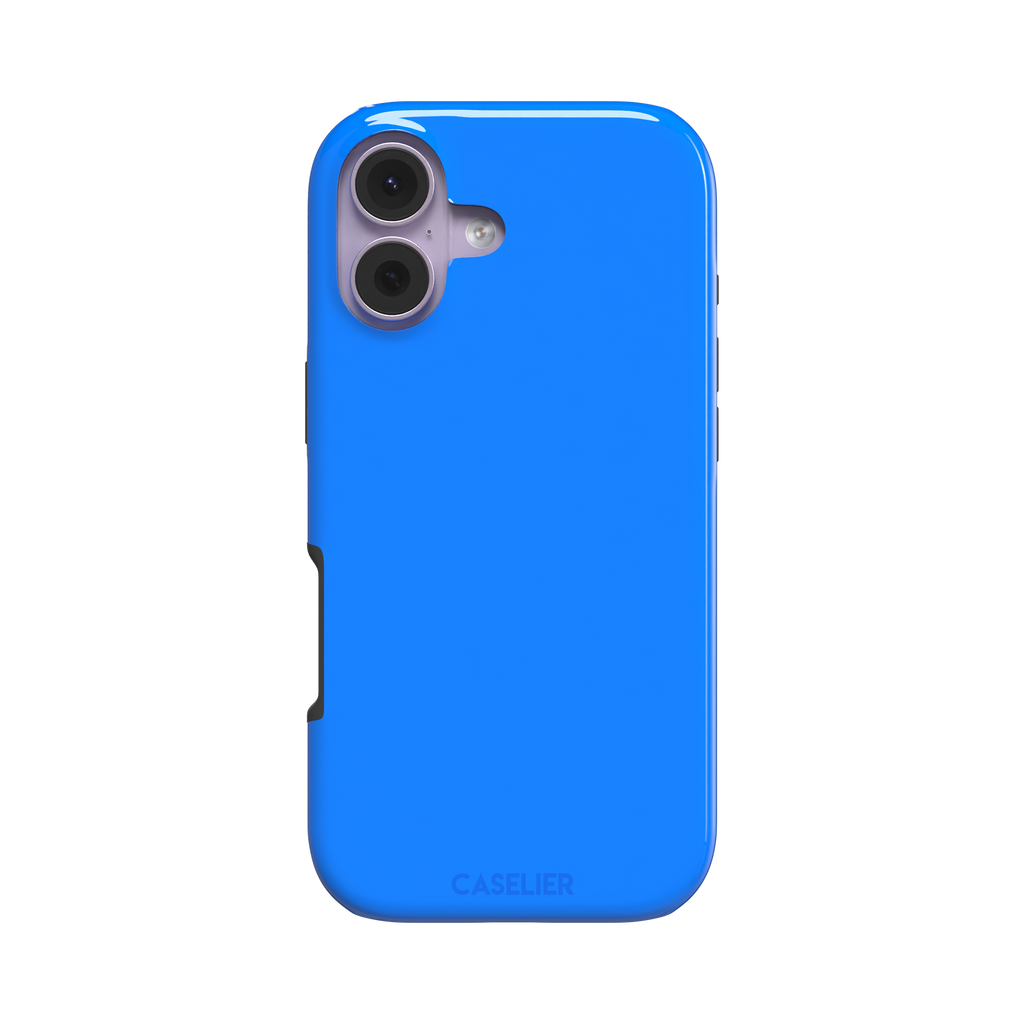 Vivid cobalt blue solid-color phone case, secondary front view, phone case by Caselier — tough case, front view