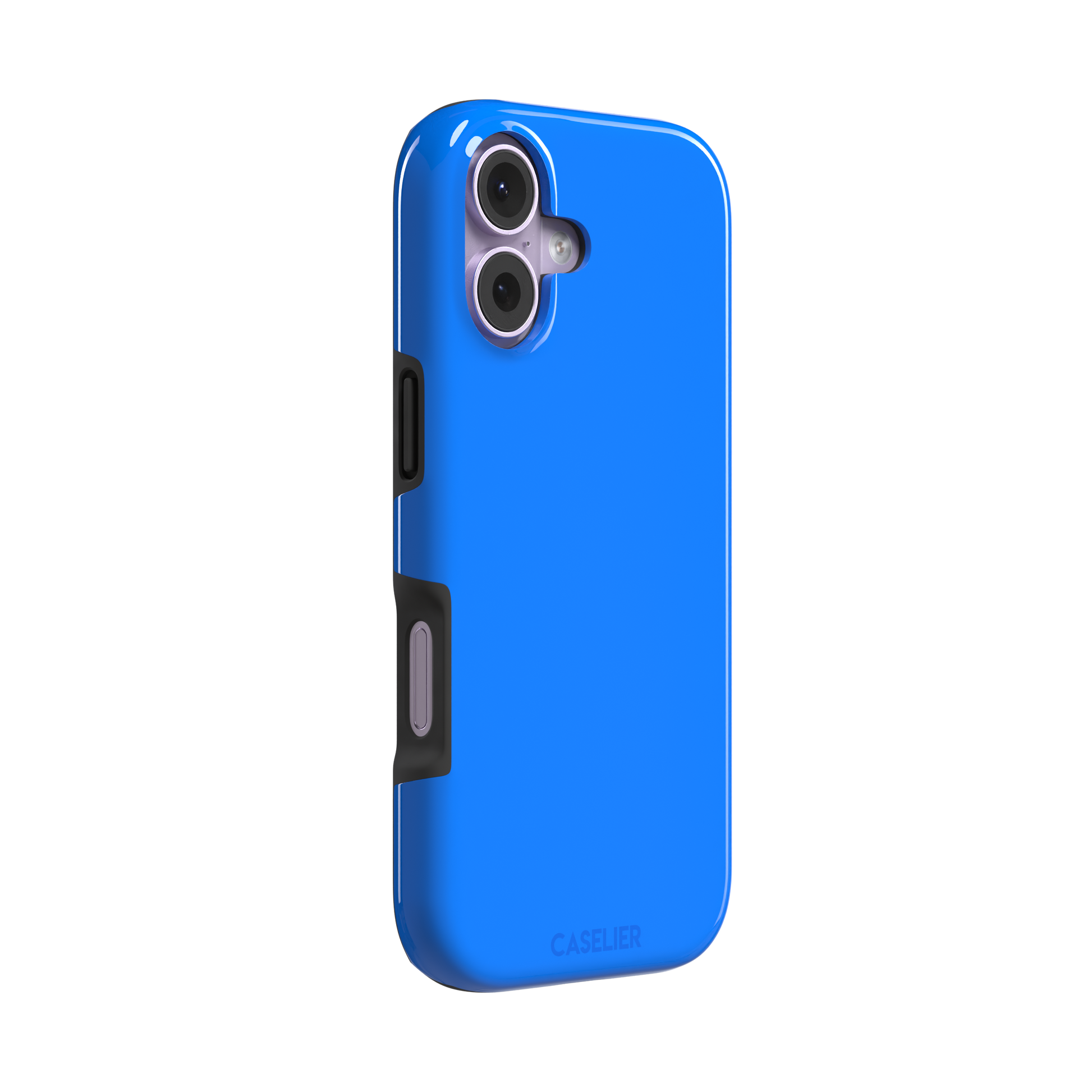 Vivid cobalt blue solid-color phone case, secondary front view, phone case by Caselier — tough case, left view