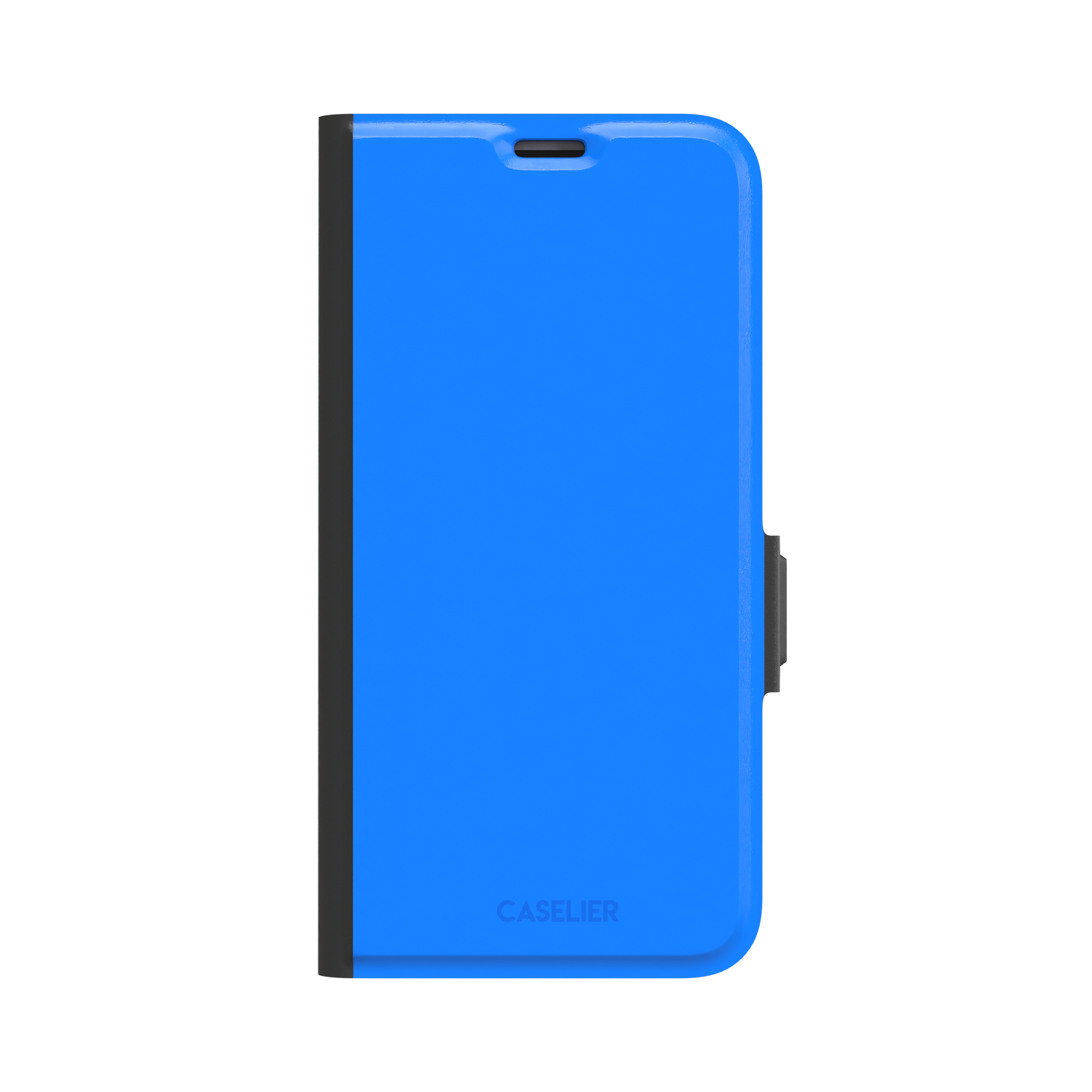 Vivid cobalt blue solid-color phone case, secondary front view, phone case by Caselier — wallet case, front view