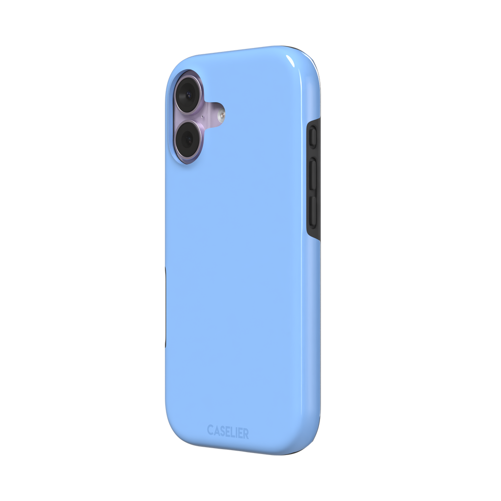 Cornflower blue solid-color phone case with smooth matte finish, phone case by Caselier — tough case, right view