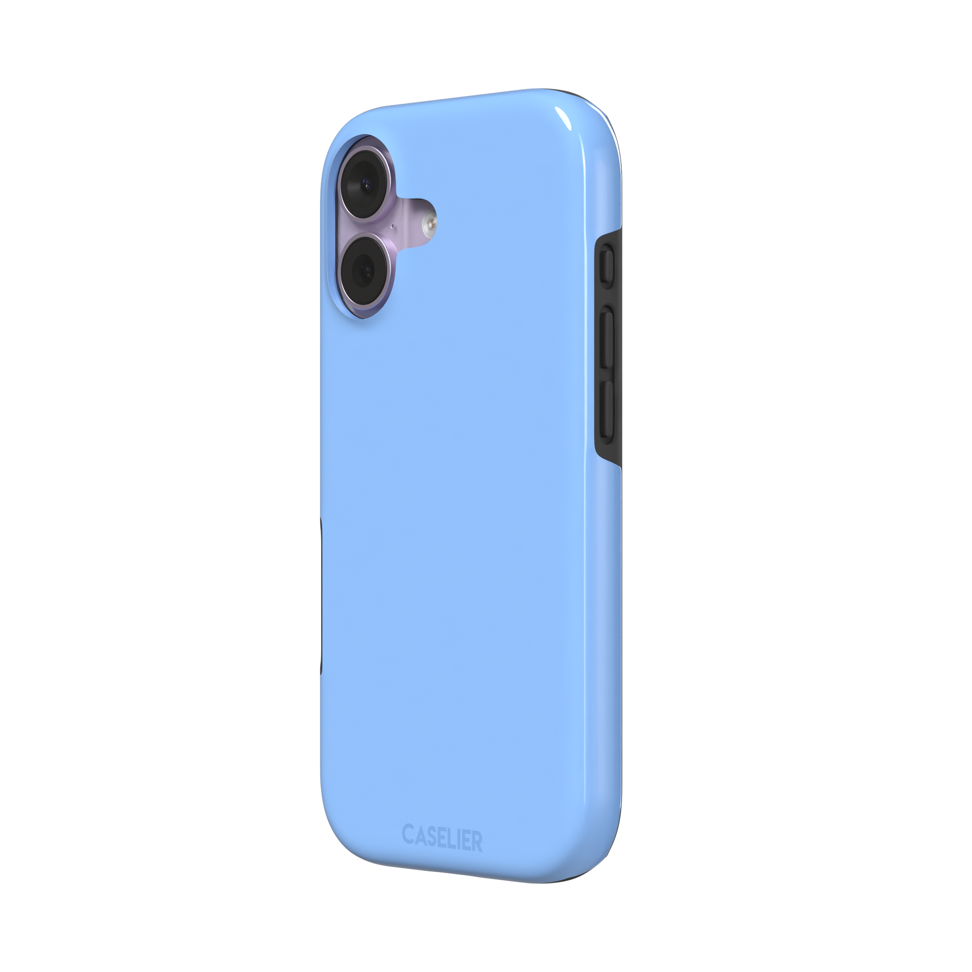 Cornflower blue solid-color phone case with smooth matte finish, phone case by Caselier — tough case, right view