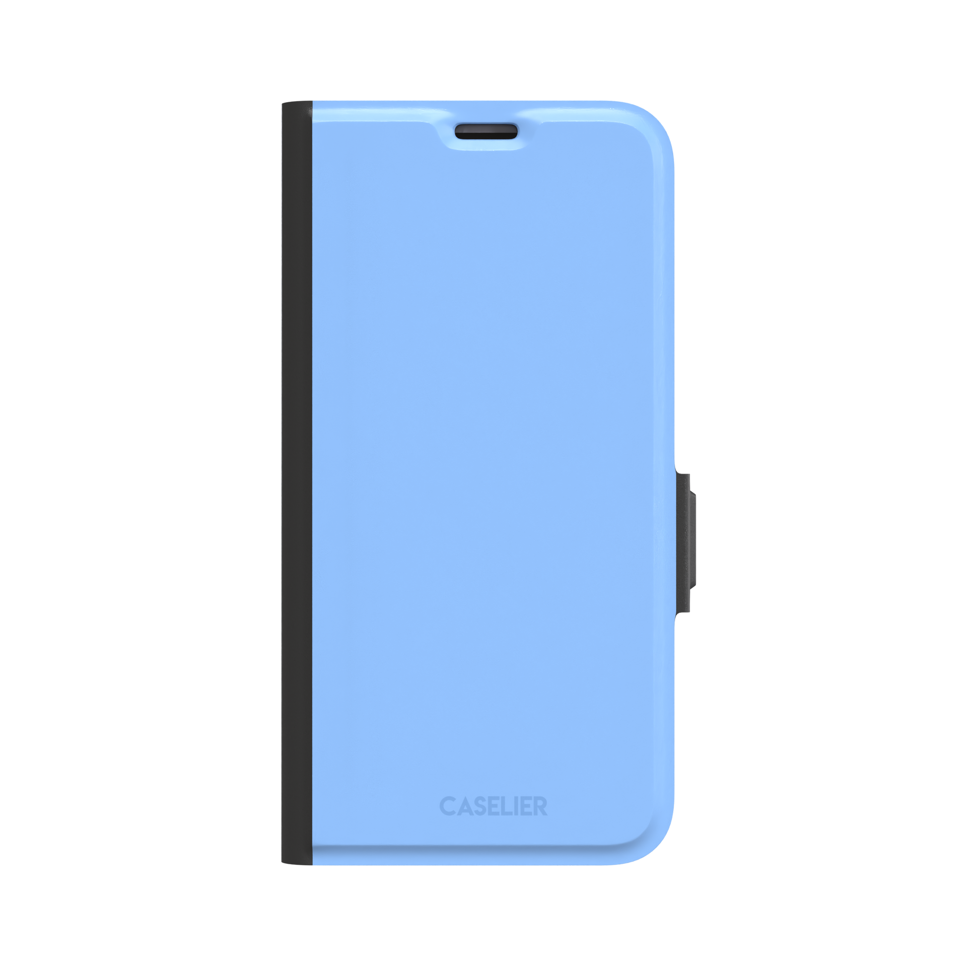 Cornflower blue solid-color phone case with smooth matte finish, phone case by Caselier — wallet case, front view