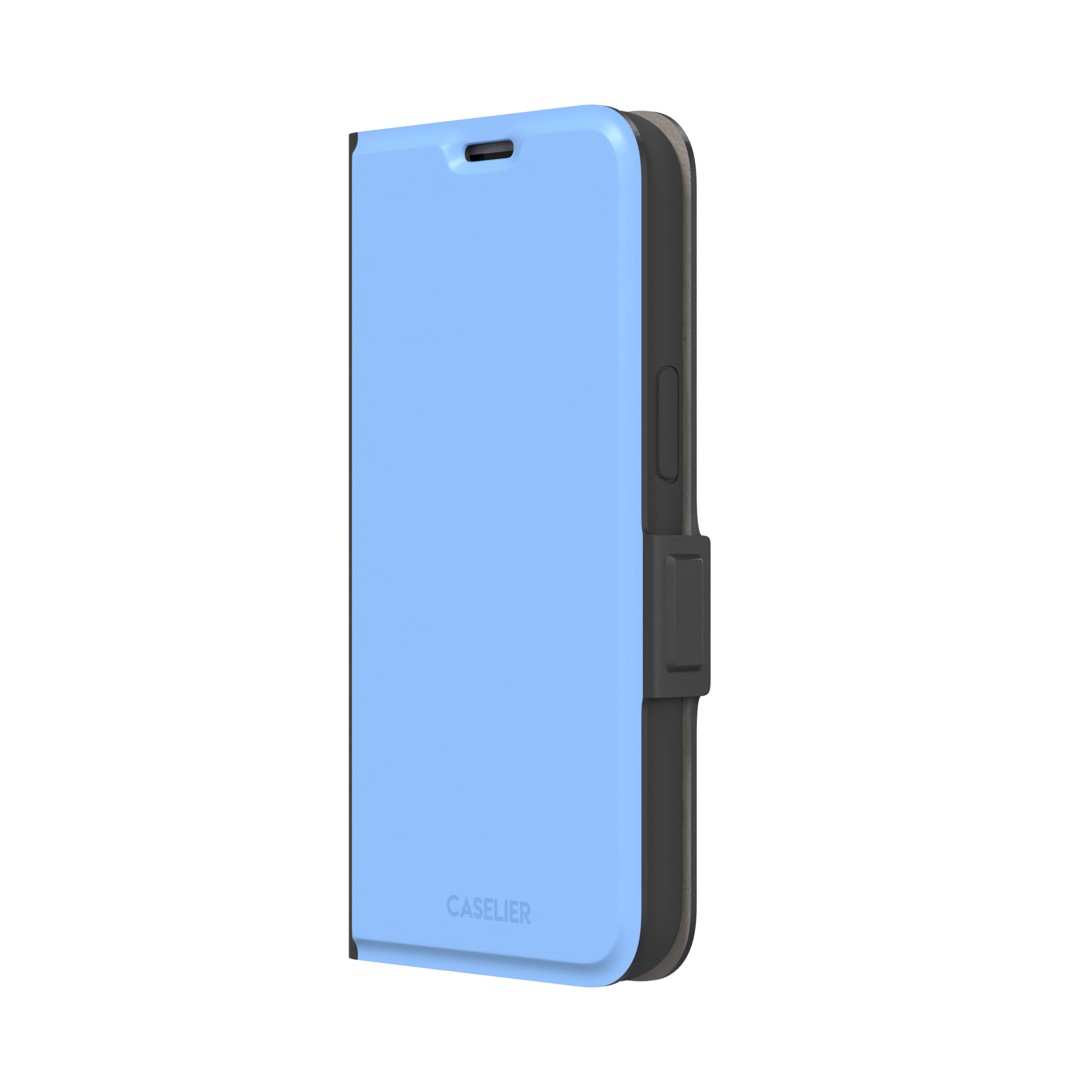 Cornflower blue solid-color phone case with smooth matte finish, phone case by Caselier — wallet case, right view