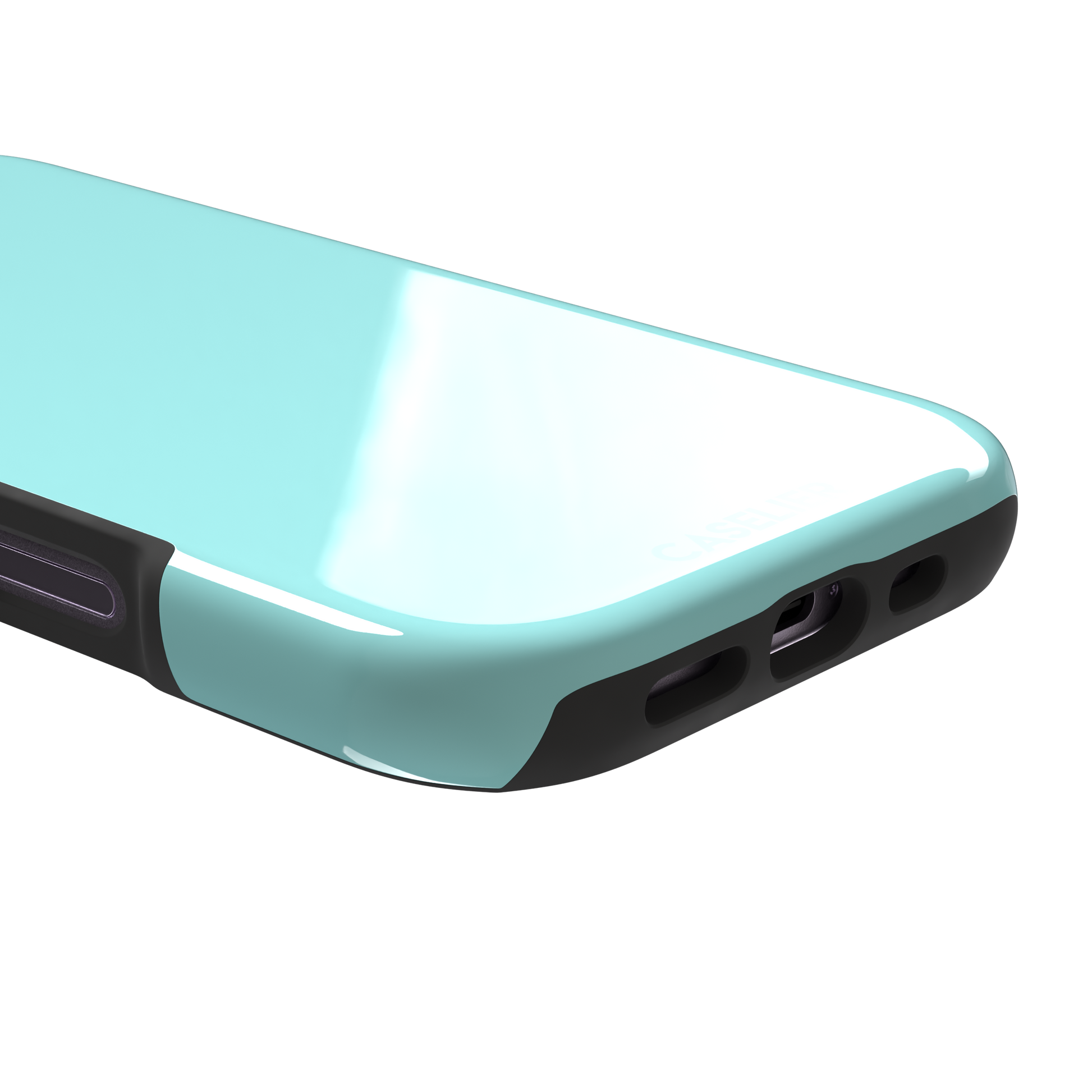 Soft mint turquoise solid-color phone case with smooth matte finish, phone case by Caselier — tough case, charging port detail