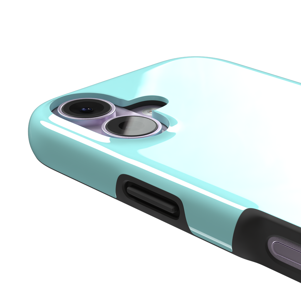 Soft mint turquoise solid-color phone case with smooth matte finish, phone case by Caselier — tough case, volume buttons detail