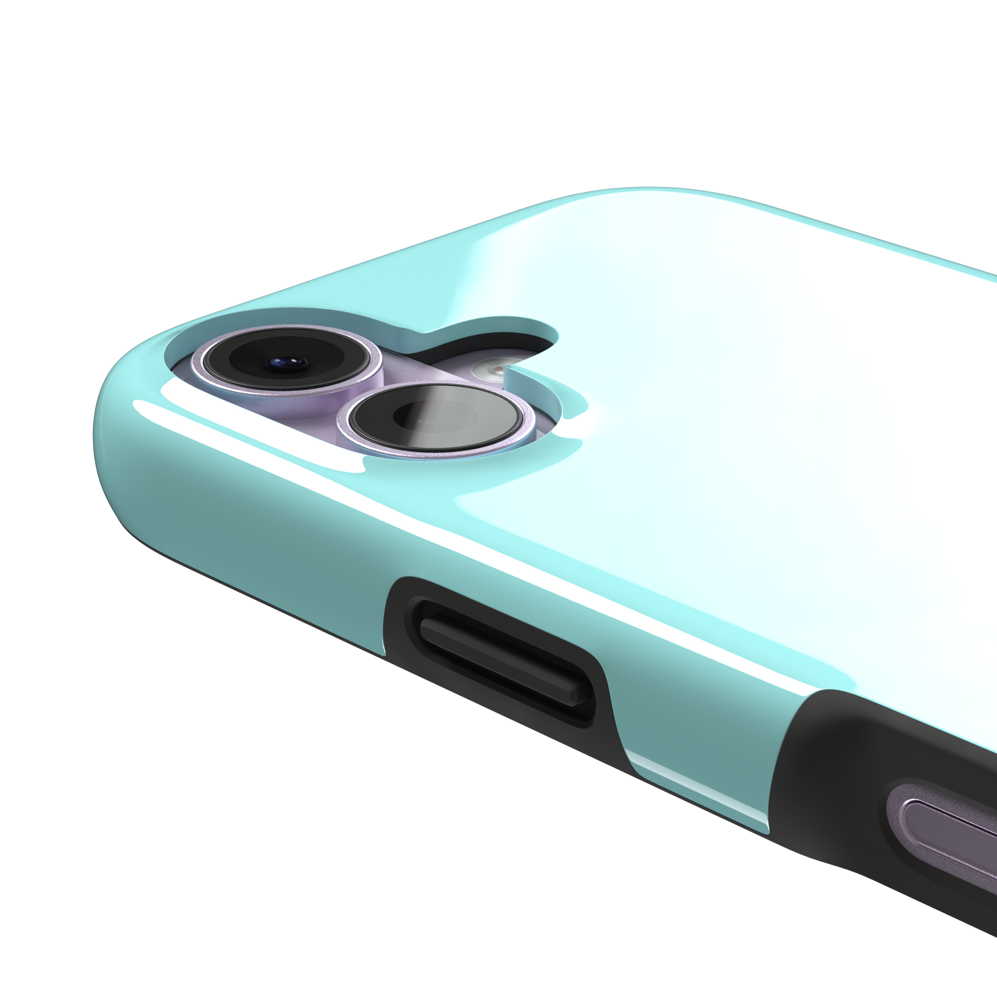 Soft mint turquoise solid-color phone case with smooth matte finish, phone case by Caselier — tough case, volume buttons detail