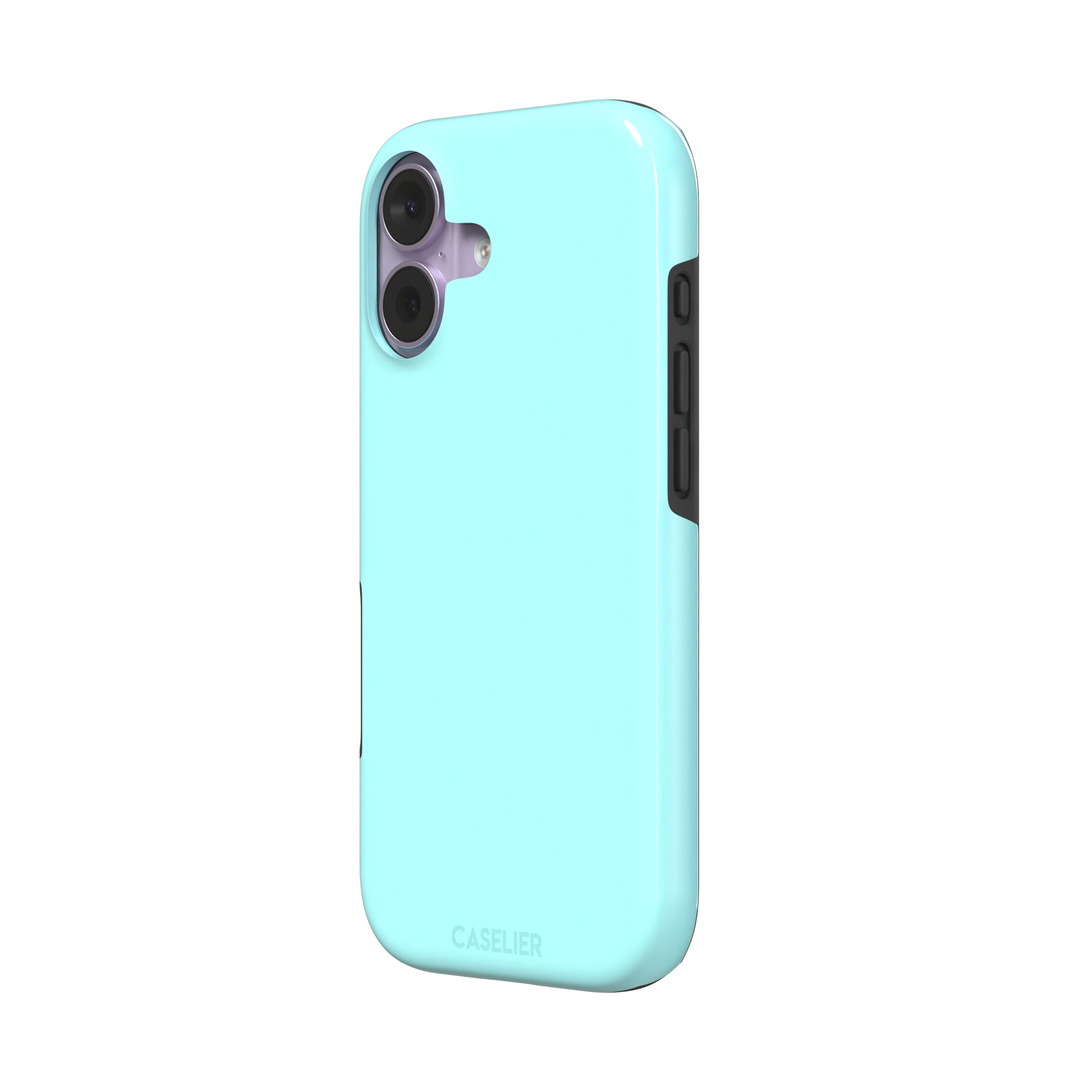 Soft mint turquoise solid-color phone case with smooth matte finish, phone case by Caselier — tough case, right view