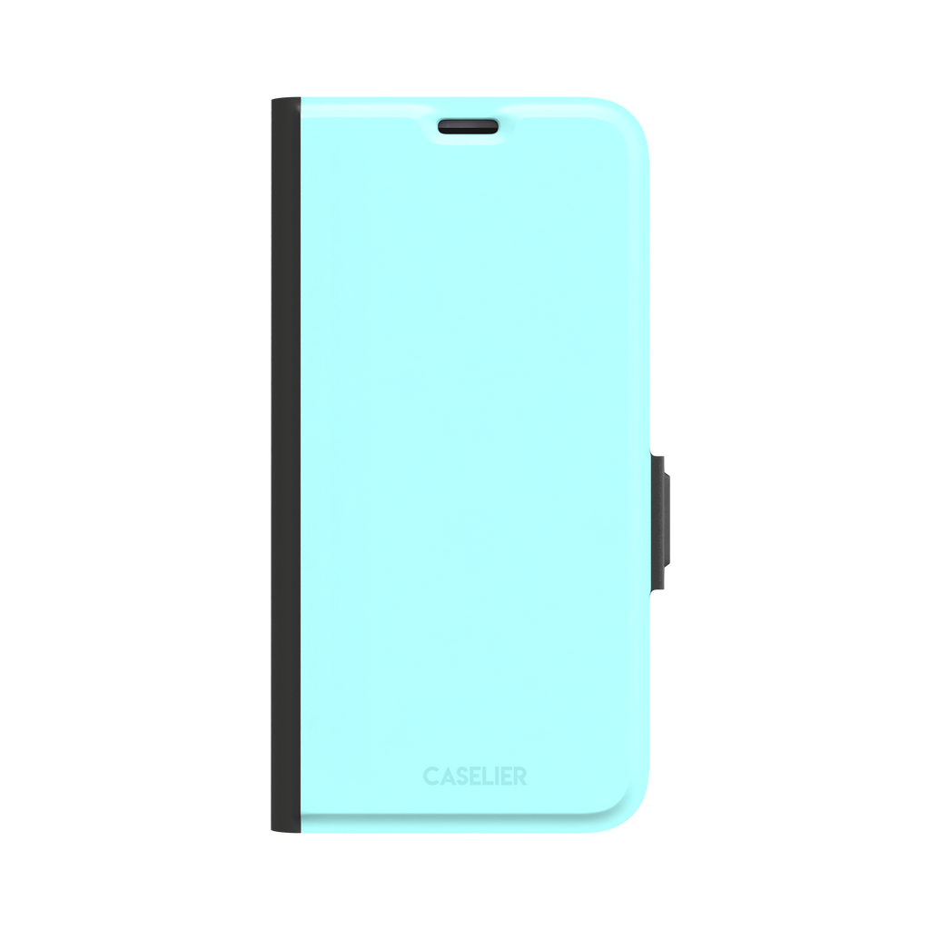 Soft mint turquoise solid-color phone case with smooth matte finish, phone case by Caselier — wallet case, front view
