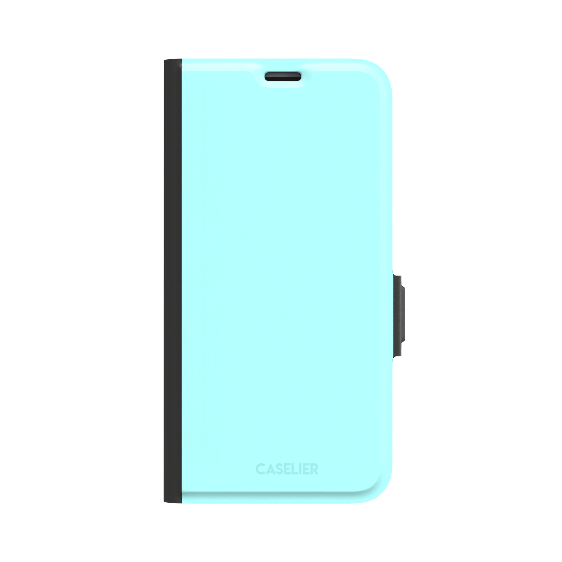 Soft mint turquoise solid-color phone case with smooth matte finish, phone case by Caselier — wallet case, front view