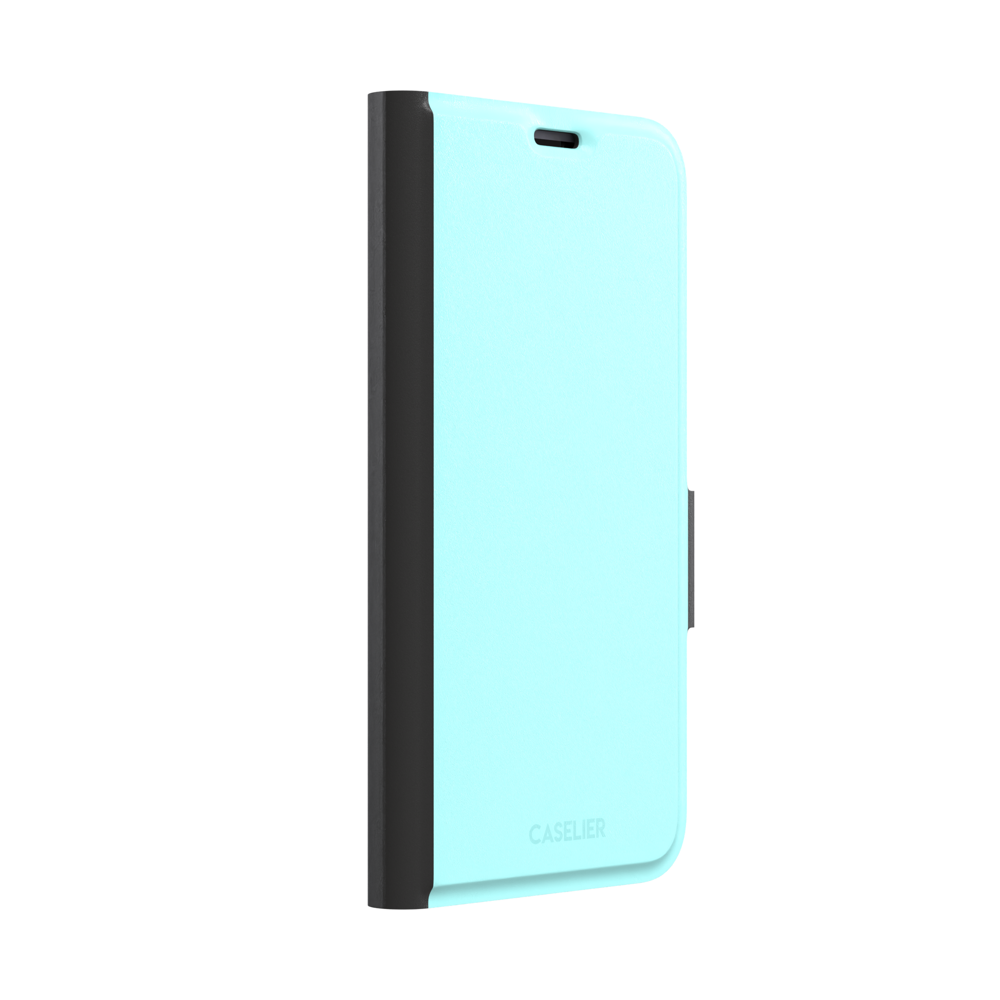 Soft mint turquoise solid-color phone case with smooth matte finish, phone case by Caselier — wallet case, left view