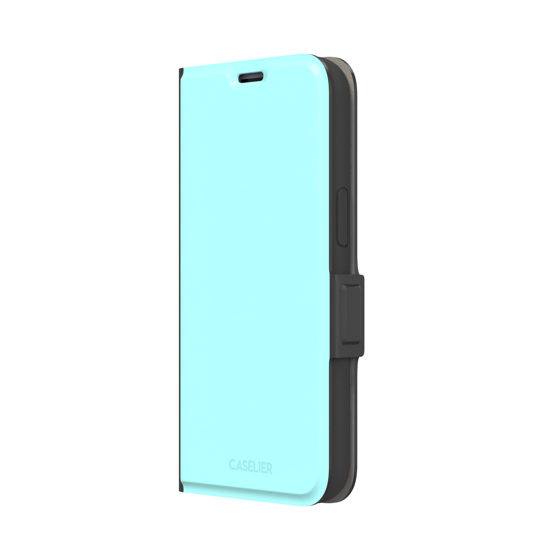 Soft mint turquoise solid-color phone case with smooth matte finish, phone case by Caselier — wallet case, right view