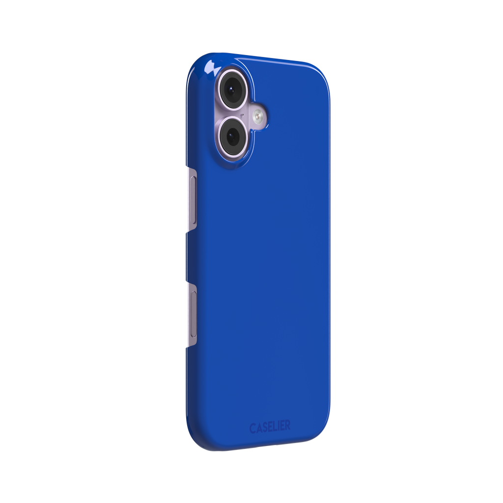 Deep royal blue solid-color phone case with smooth matte finish, phone case by Caselier — snap case, left view