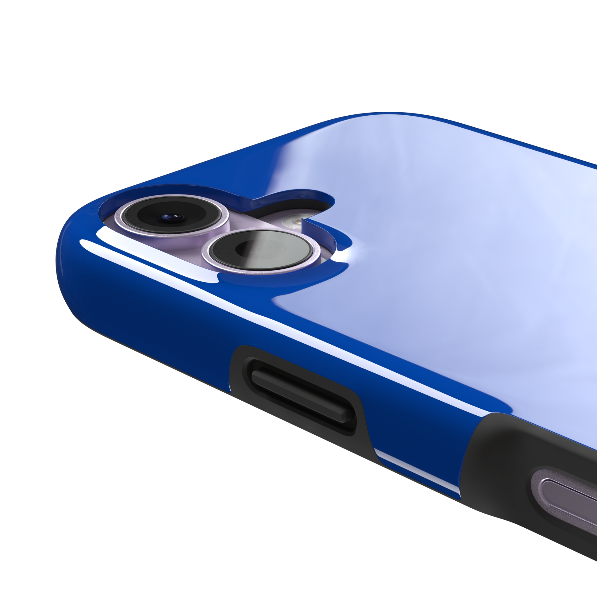 Deep royal blue solid-color phone case with smooth matte finish, phone case by Caselier — tough case, volume buttons detail