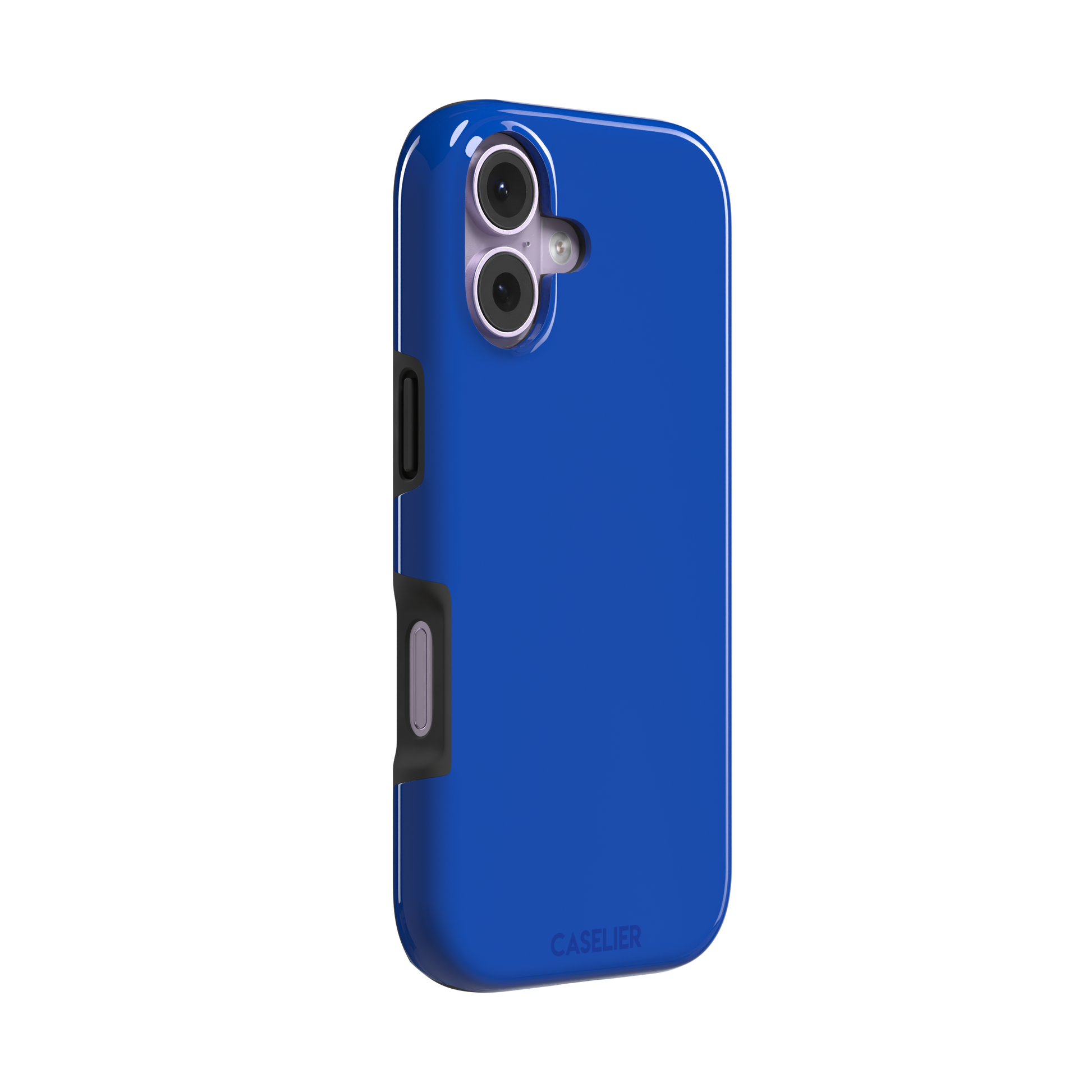 Deep royal blue solid-color phone case with smooth matte finish, phone case by Caselier — tough case, left view