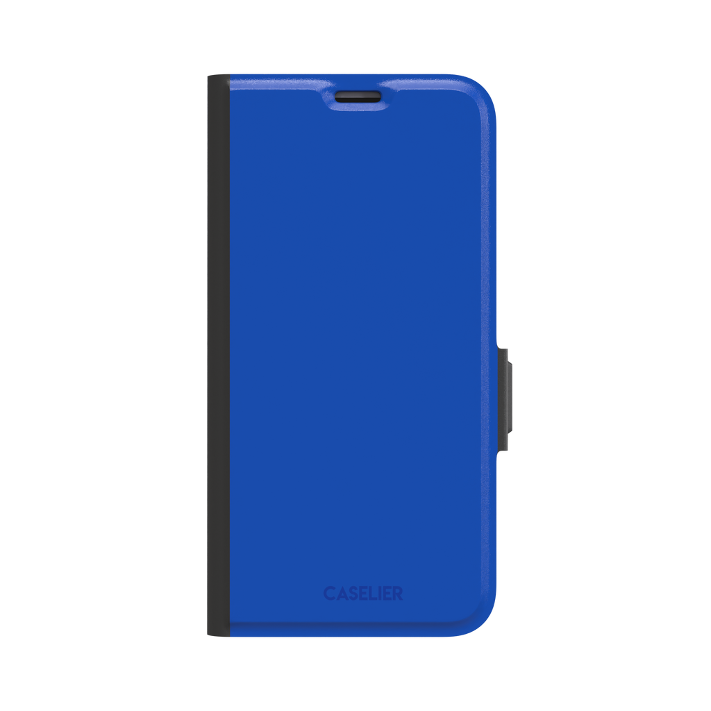 Deep royal blue solid-color phone case with smooth matte finish, phone case by Caselier — wallet case, front view