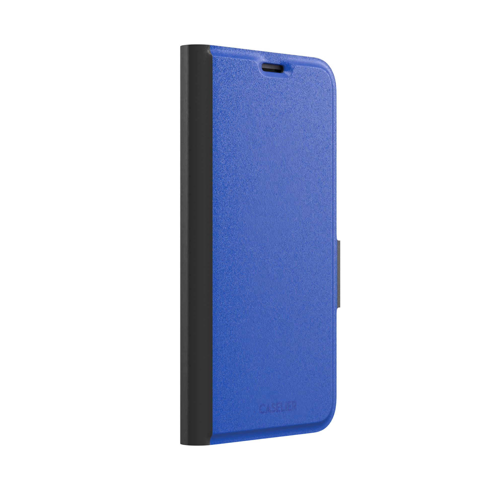 Deep royal blue solid-color phone case with smooth matte finish, phone case by Caselier — wallet case, left view