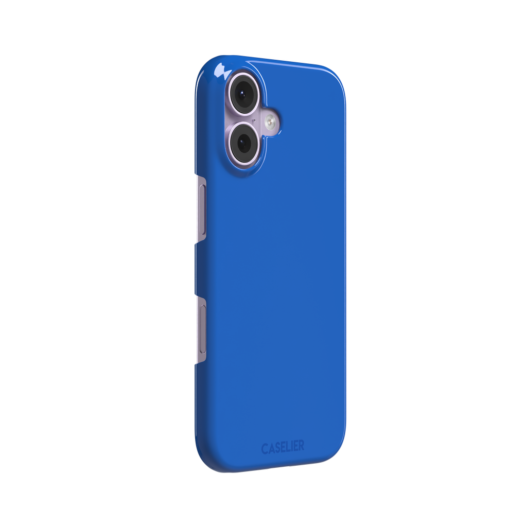 Vivid cobalt blue solid-color phone case with smooth matte finish, front view, phone case by Caselier — snap case, left view