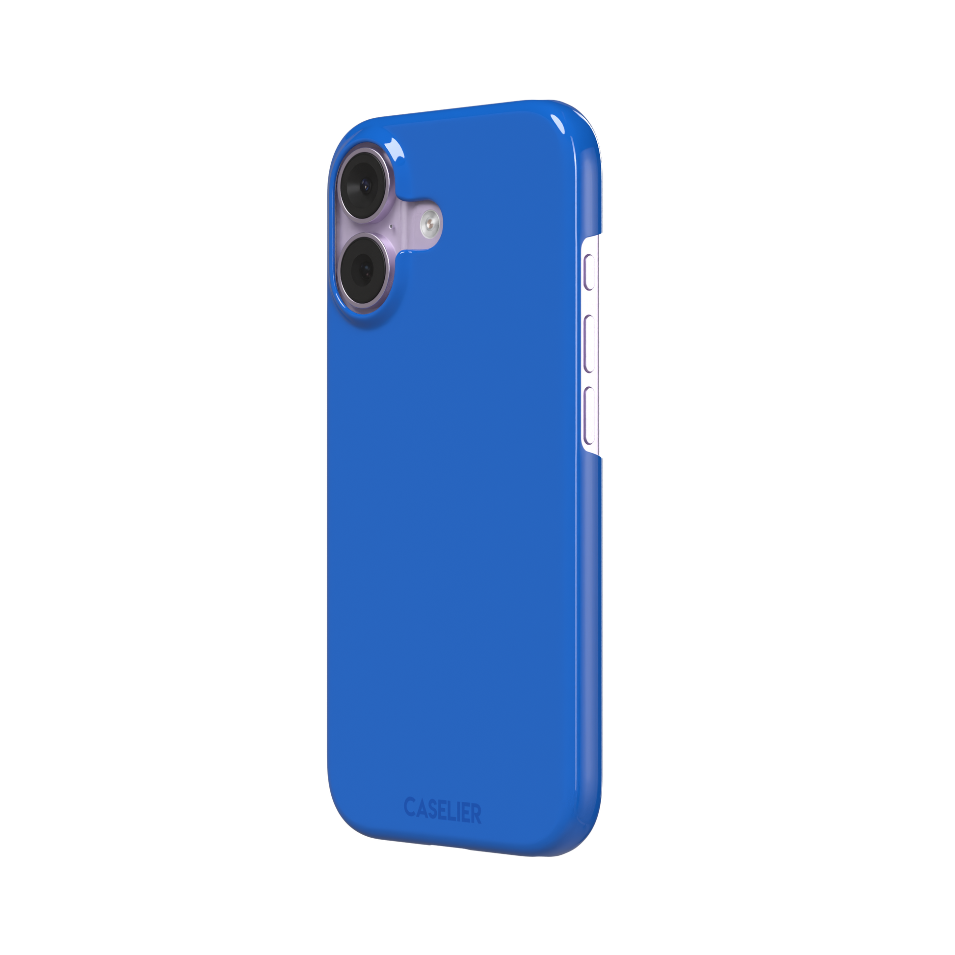 Vivid cobalt blue solid-color phone case with smooth matte finish, front view, phone case by Caselier — snap case, right view