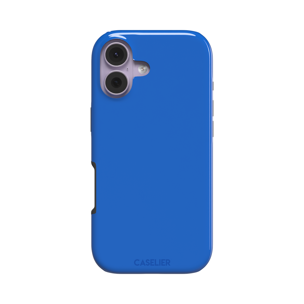 Vivid cobalt blue solid-color phone case with smooth matte finish, front view, phone case by Caselier — tough case, front view