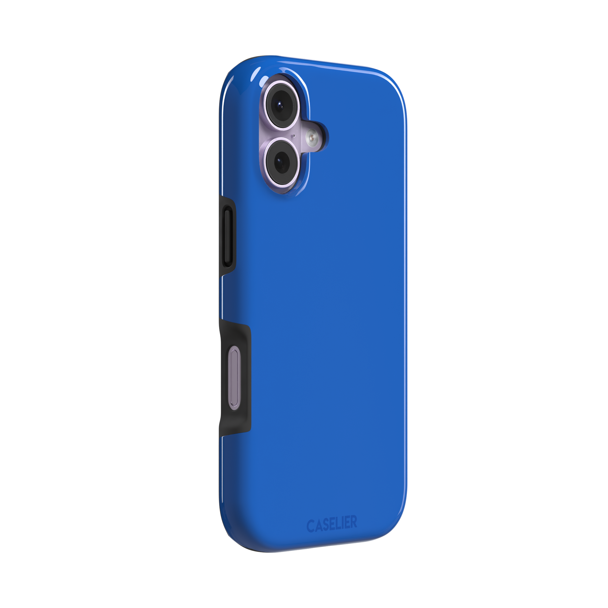 Vivid cobalt blue solid-color phone case with smooth matte finish, front view, phone case by Caselier — tough case, left view