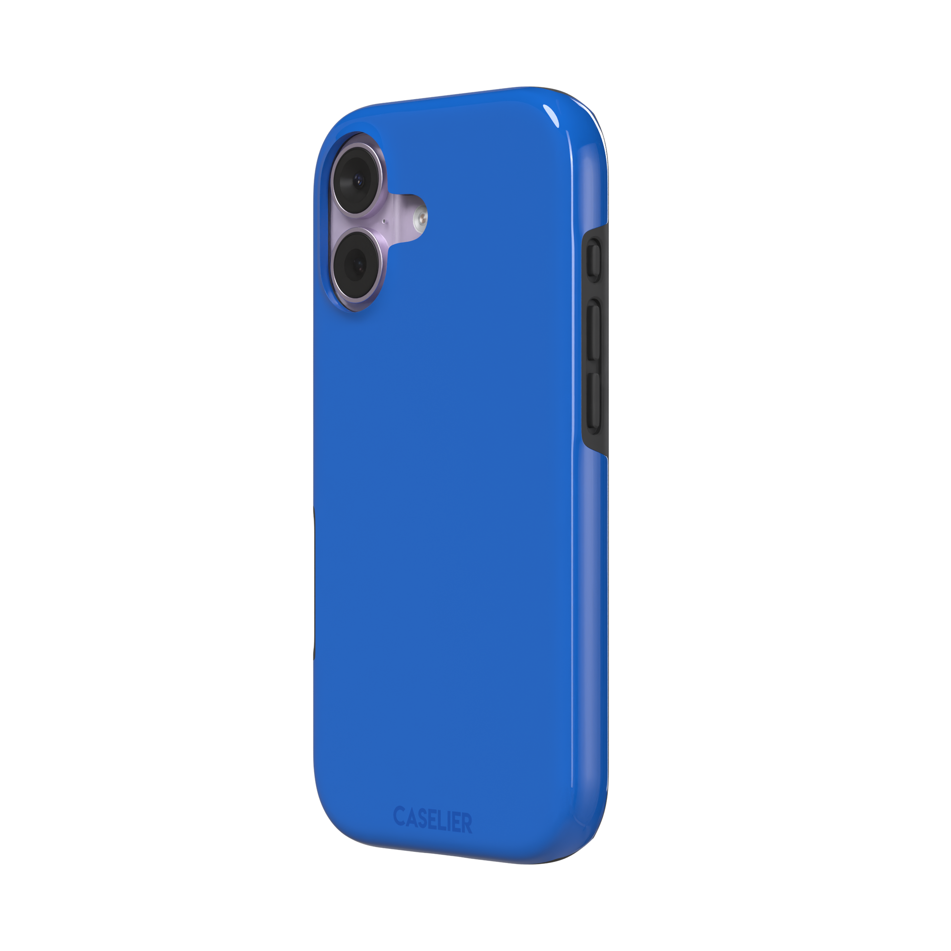 Vivid cobalt blue solid-color phone case with smooth matte finish, front view, phone case by Caselier — tough case, right view