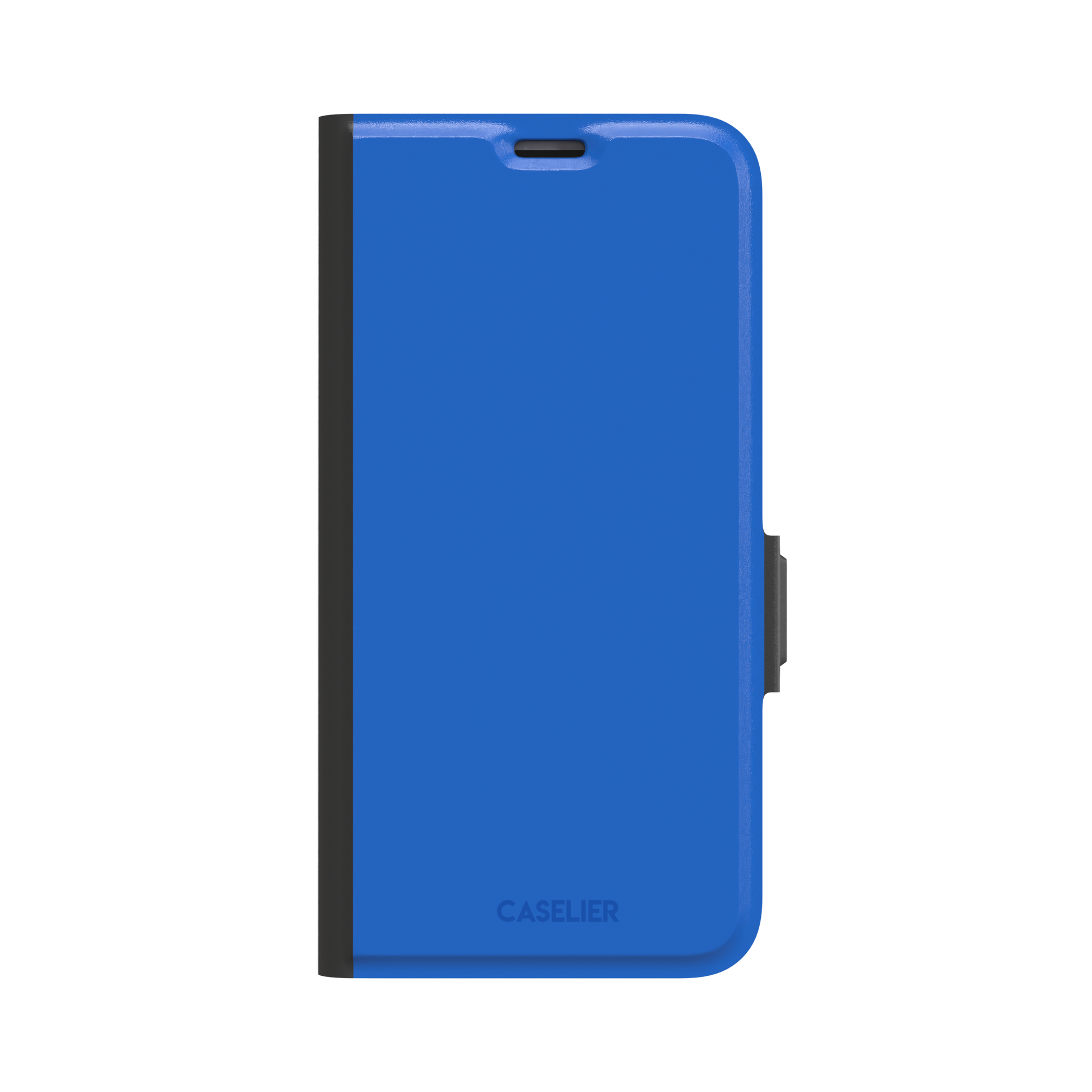 Vivid cobalt blue solid-color phone case with smooth matte finish, front view, phone case by Caselier — wallet case, front view