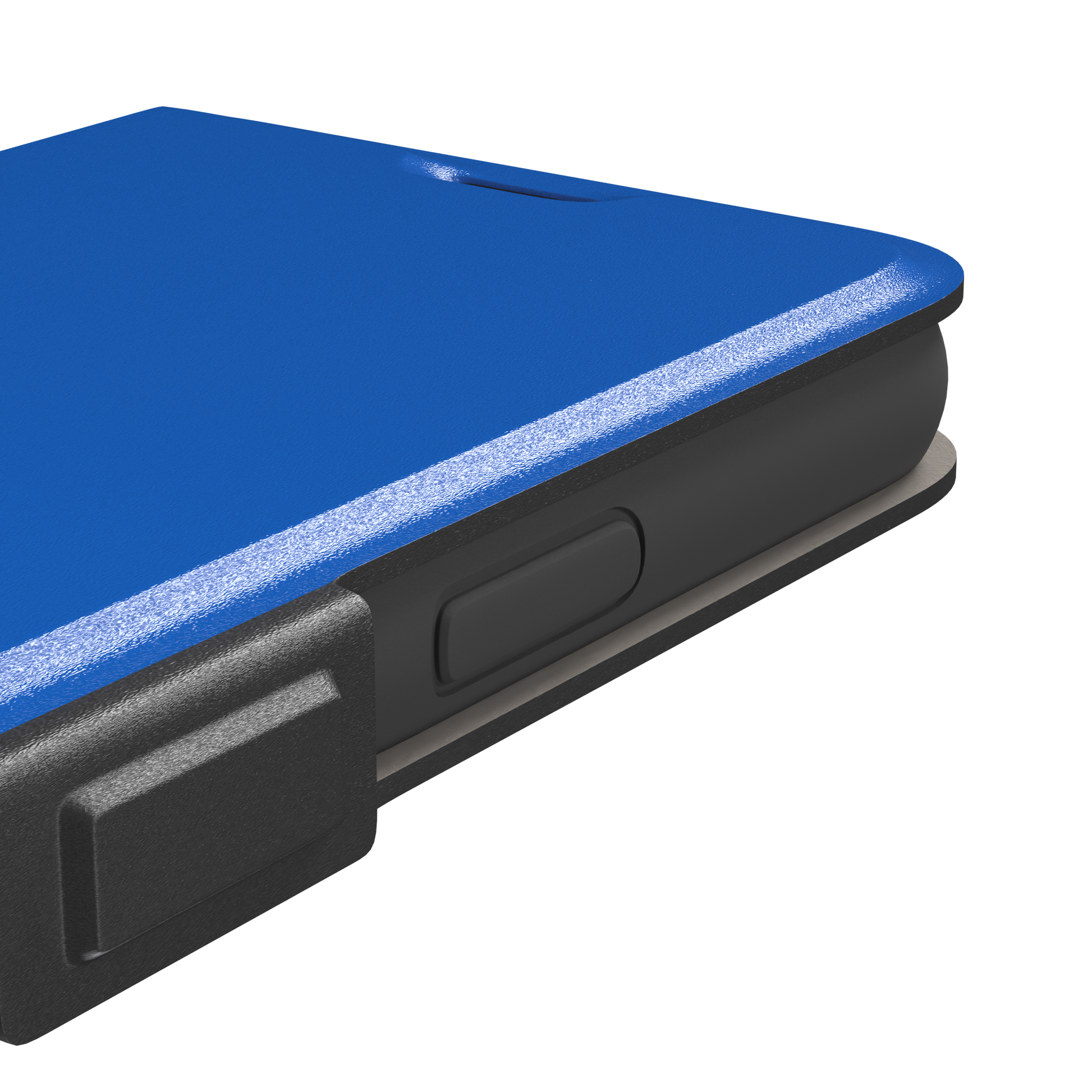 Vivid cobalt blue solid-color phone case with smooth matte finish, front view, phone case by Caselier — wallet case, volume buttons detail