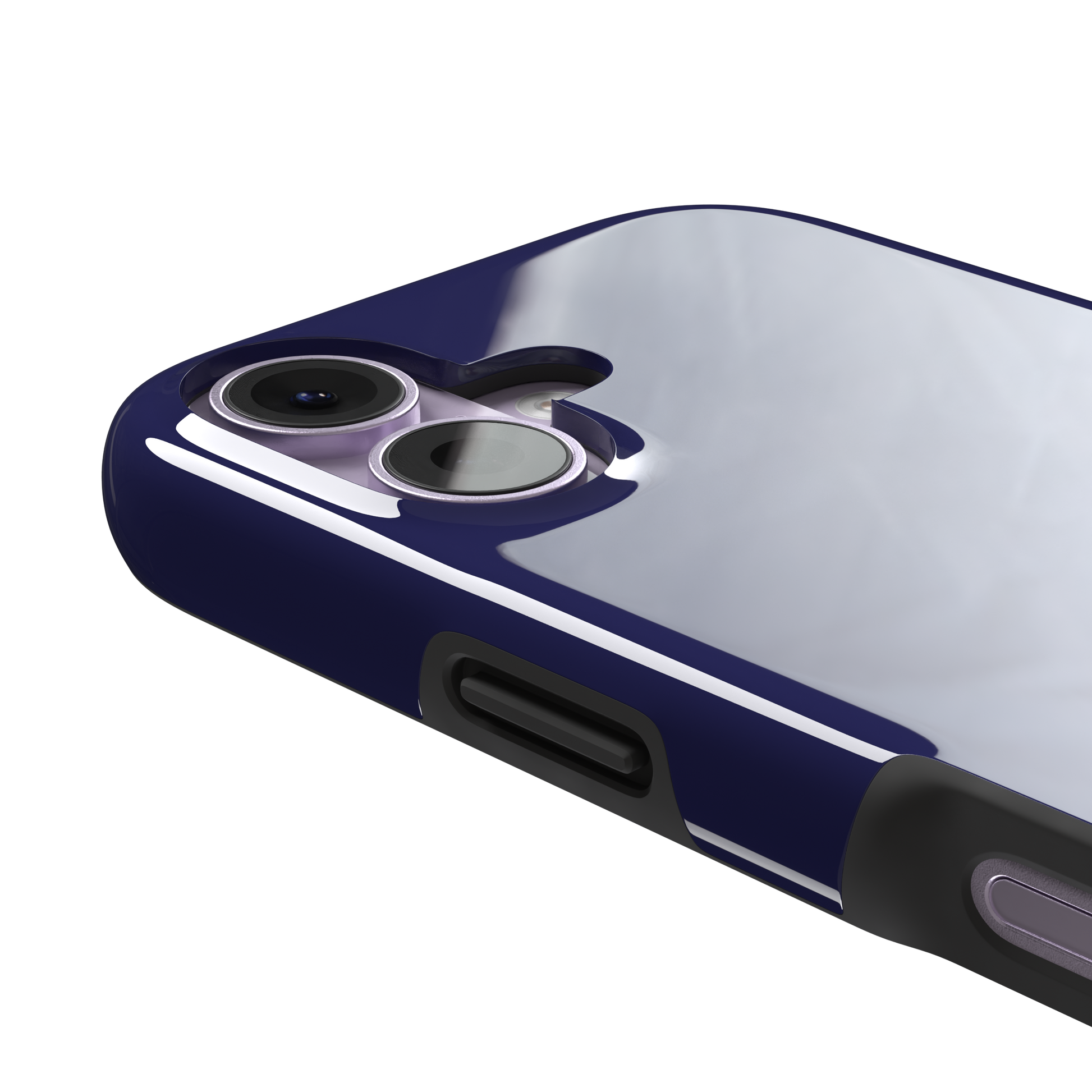 Dark navy solid-color phone case with smooth matte finish, phone case by Caselier — tough case, volume buttons detail