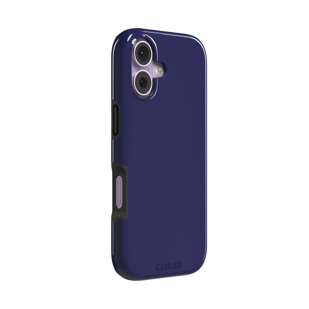 Dark navy solid-color phone case with smooth matte finish, phone case by Caselier — tough case, left view