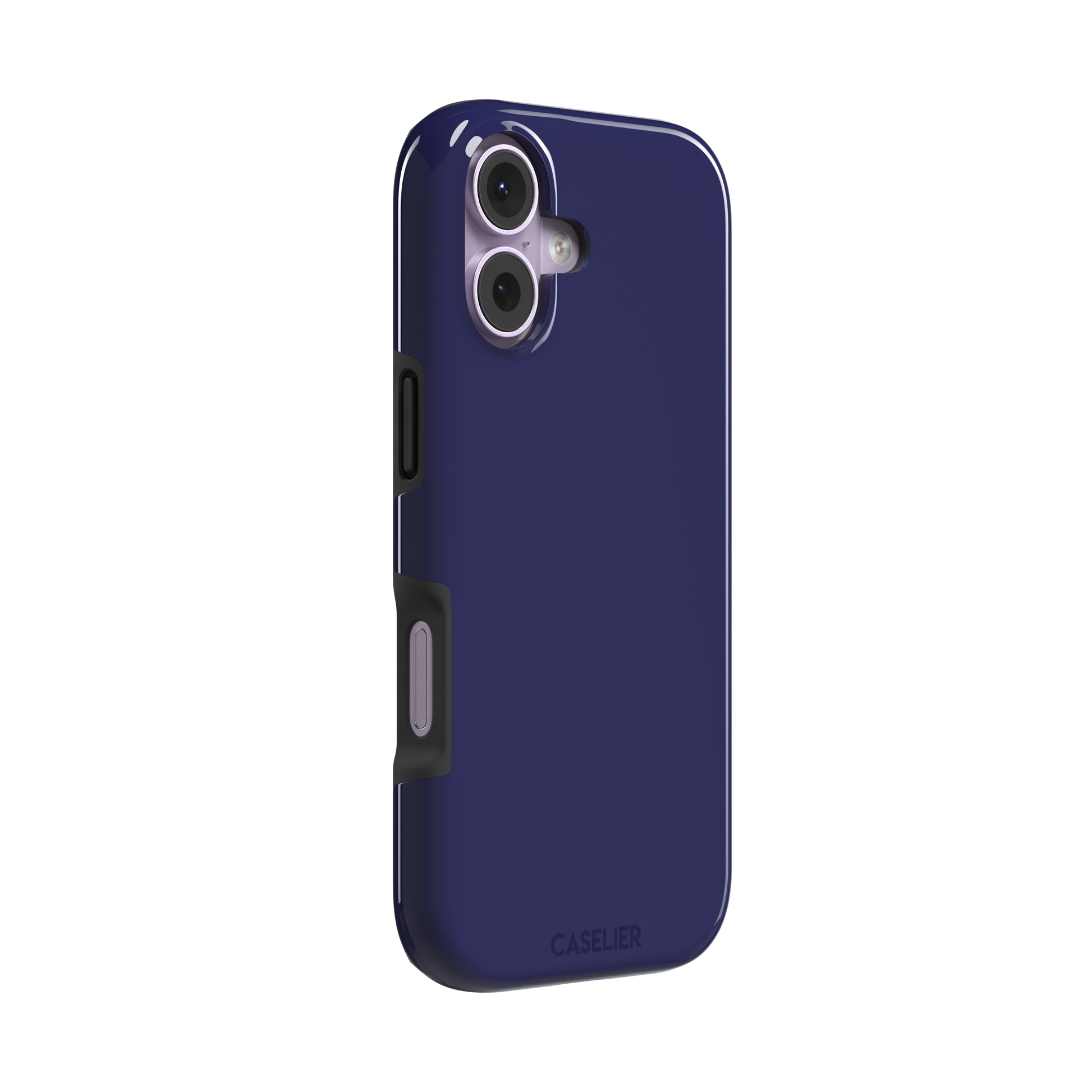 Dark navy solid-color phone case with smooth matte finish, phone case by Caselier — tough case, left view