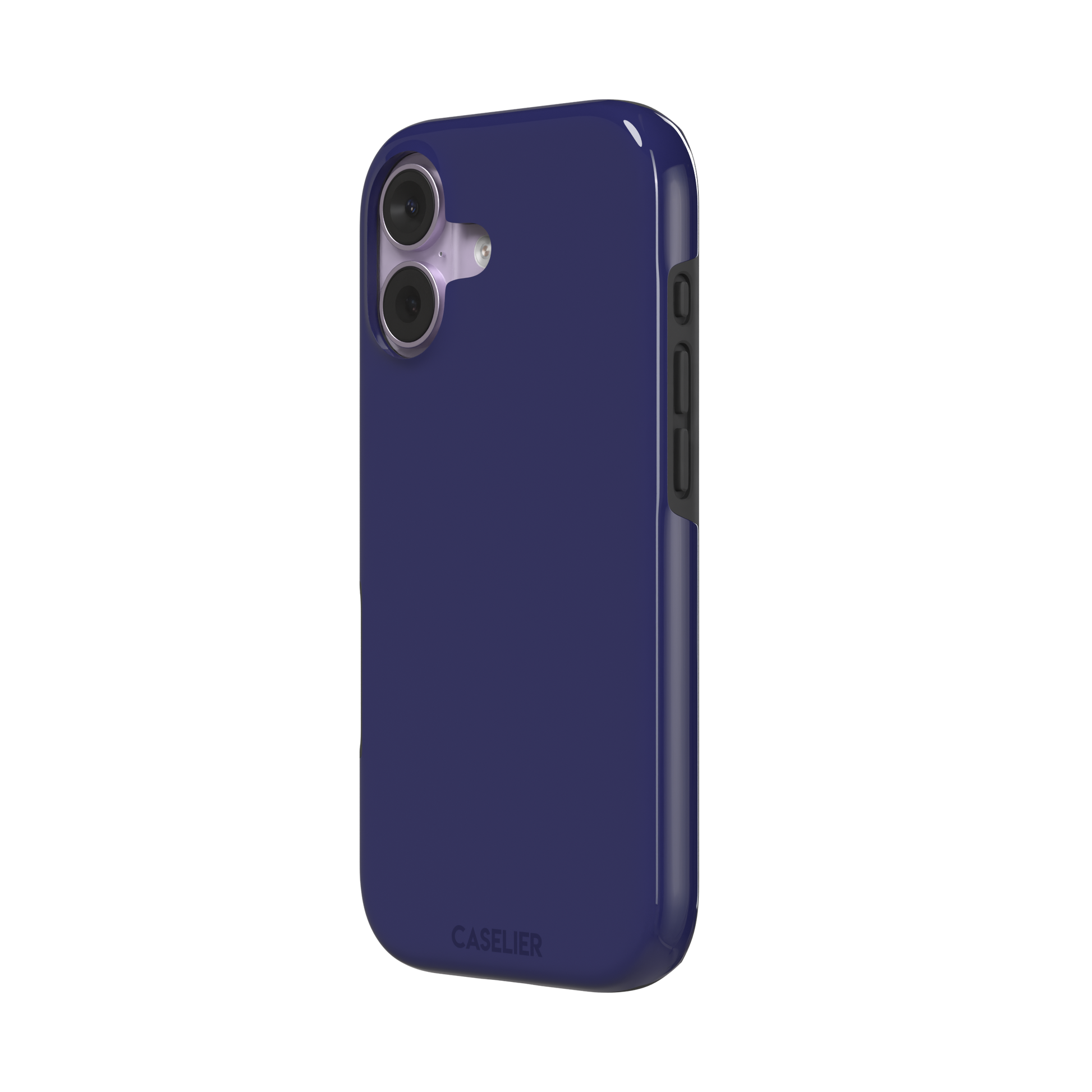 Dark navy solid-color phone case with smooth matte finish, phone case by Caselier — tough case, right view