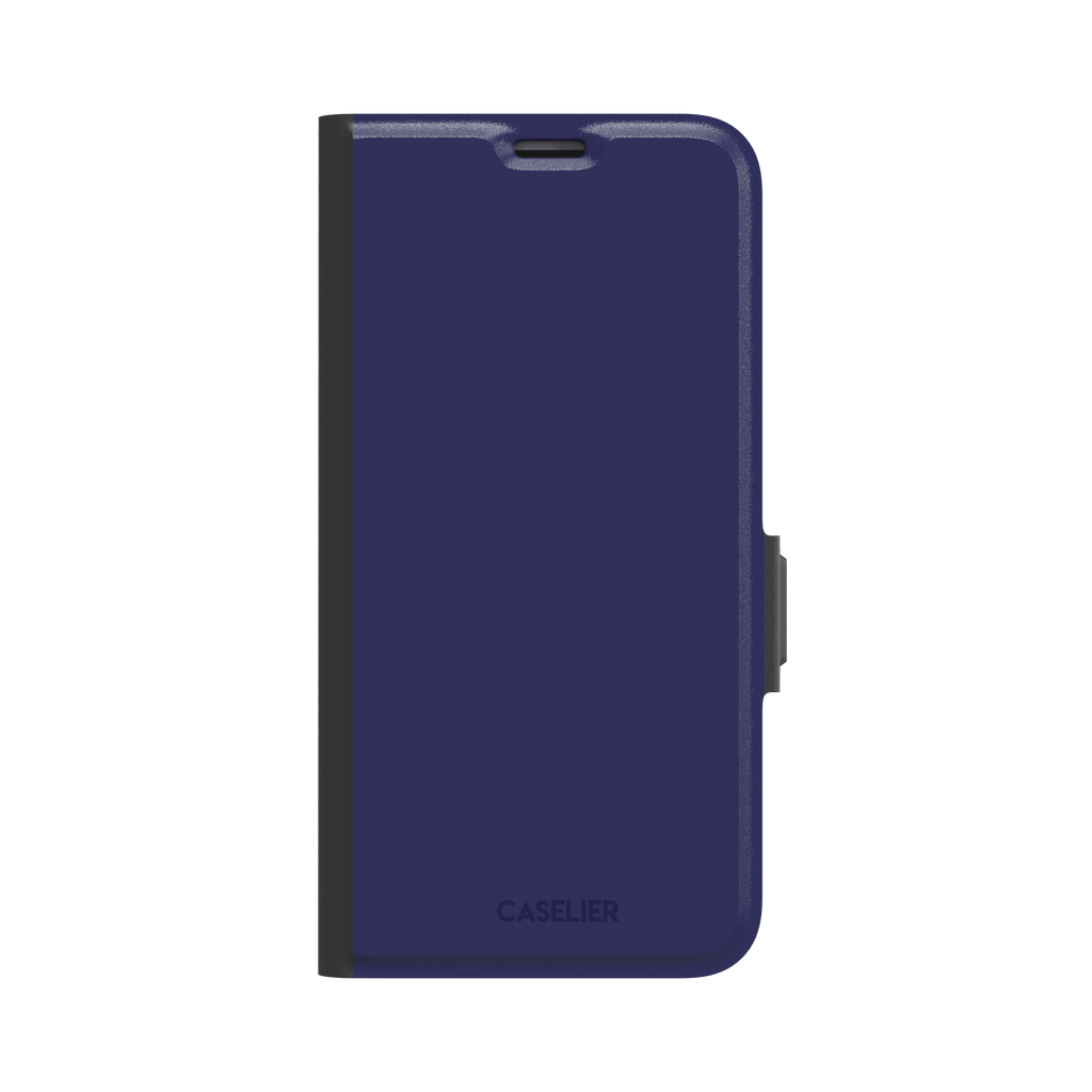 Dark navy solid-color phone case with smooth matte finish, phone case by Caselier — wallet case, front view
