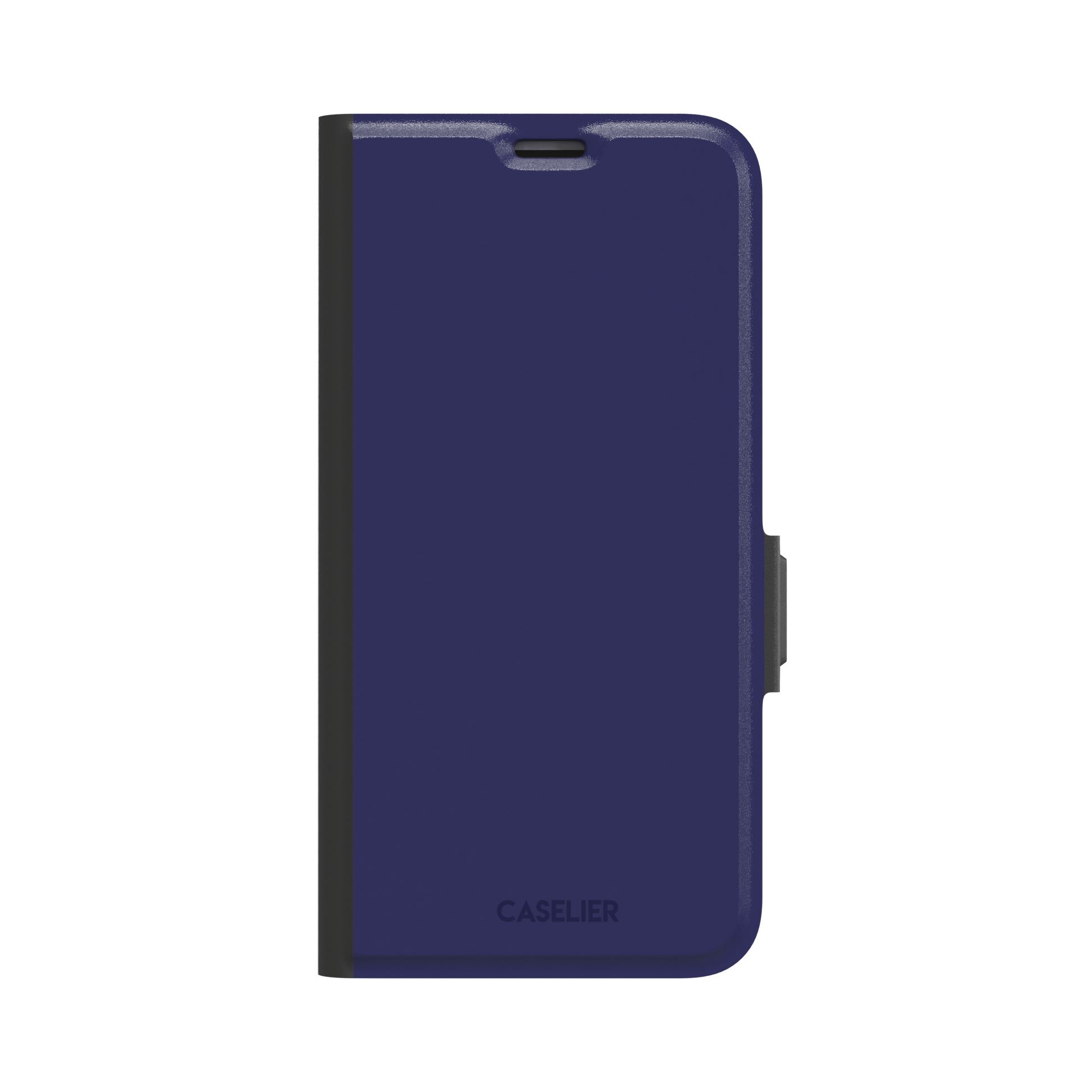 Dark navy solid-color phone case with smooth matte finish, phone case by Caselier — wallet case, front view