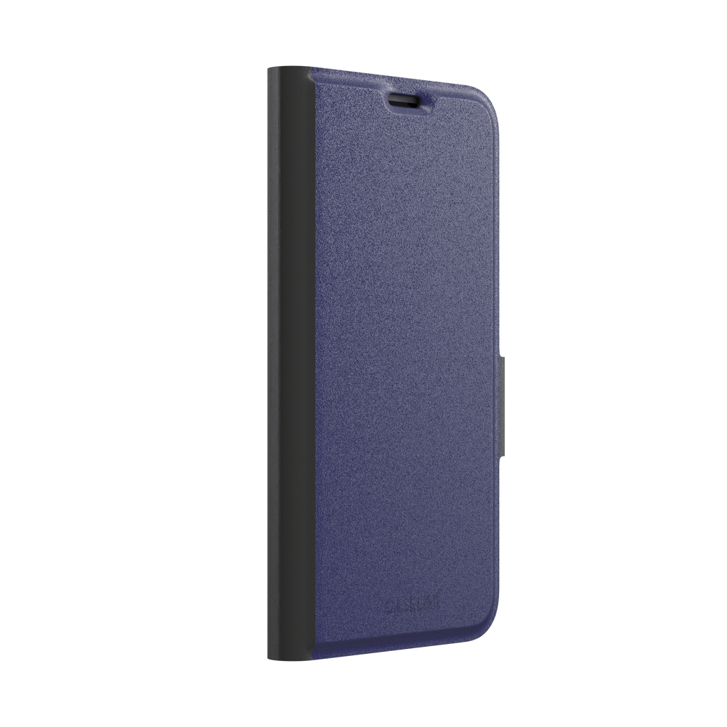 Dark navy solid-color phone case with smooth matte finish, phone case by Caselier — wallet case, left view
