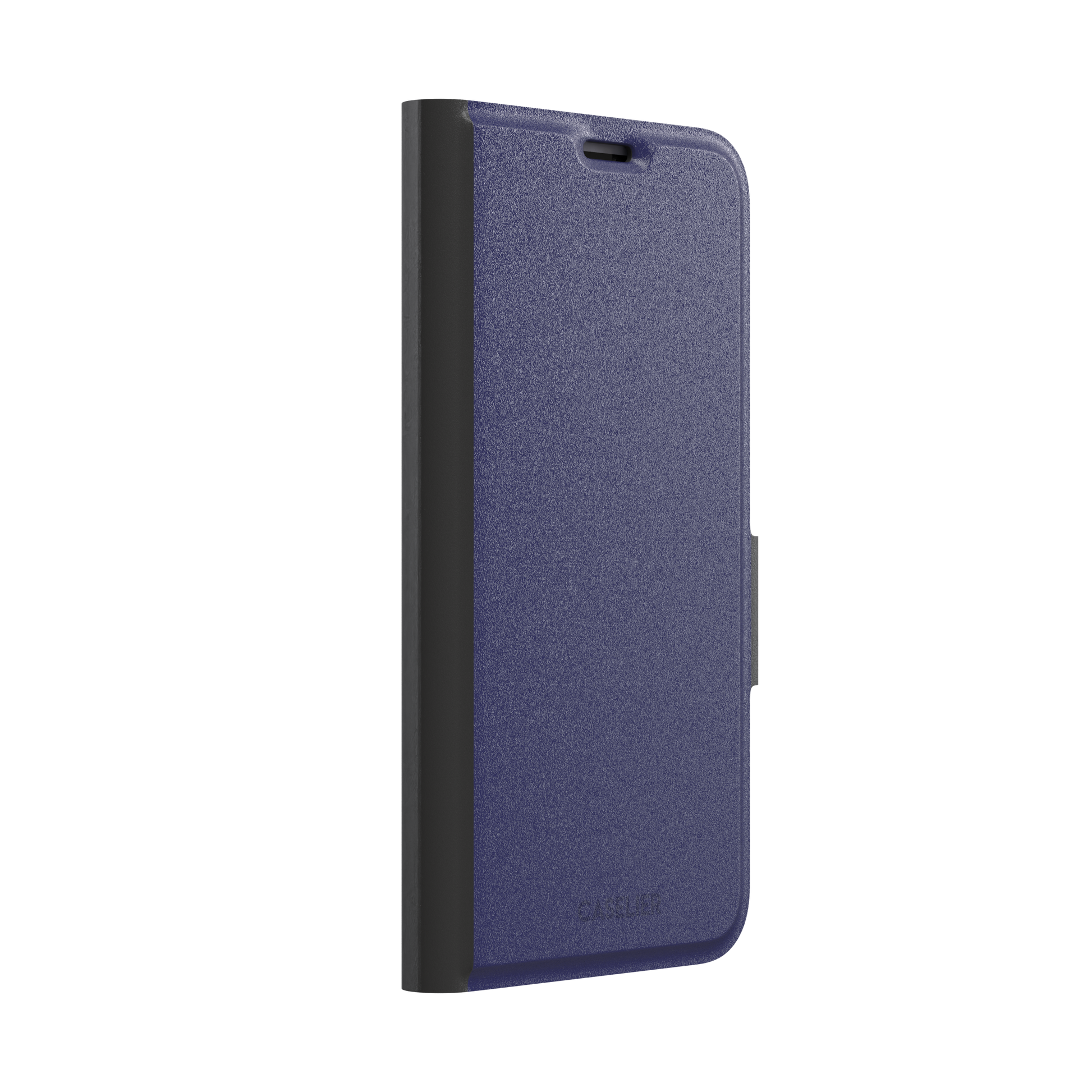 Dark navy solid-color phone case with smooth matte finish, phone case by Caselier — wallet case, left view