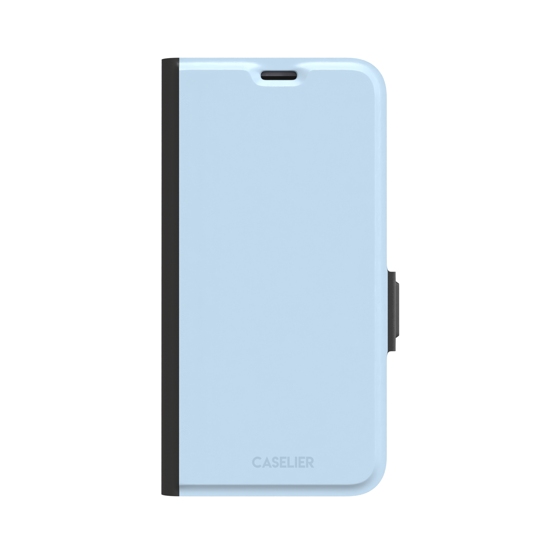 Pale powder blue solid-color phone case with smooth matte finish, phone case by Caselier — wallet case, front view