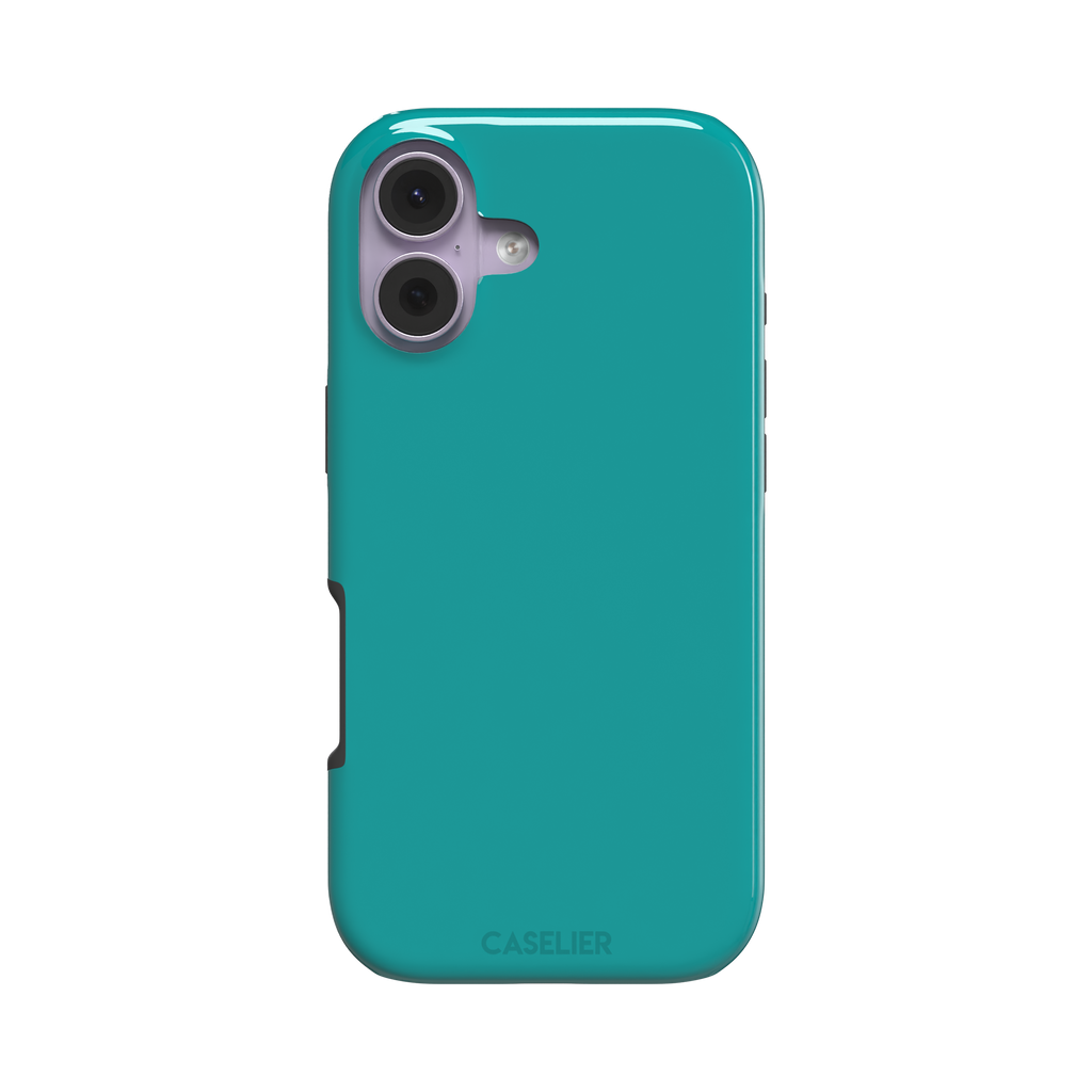 Teal solid-color phone case with smooth matte finish, phone case by Caselier — tough case, front view