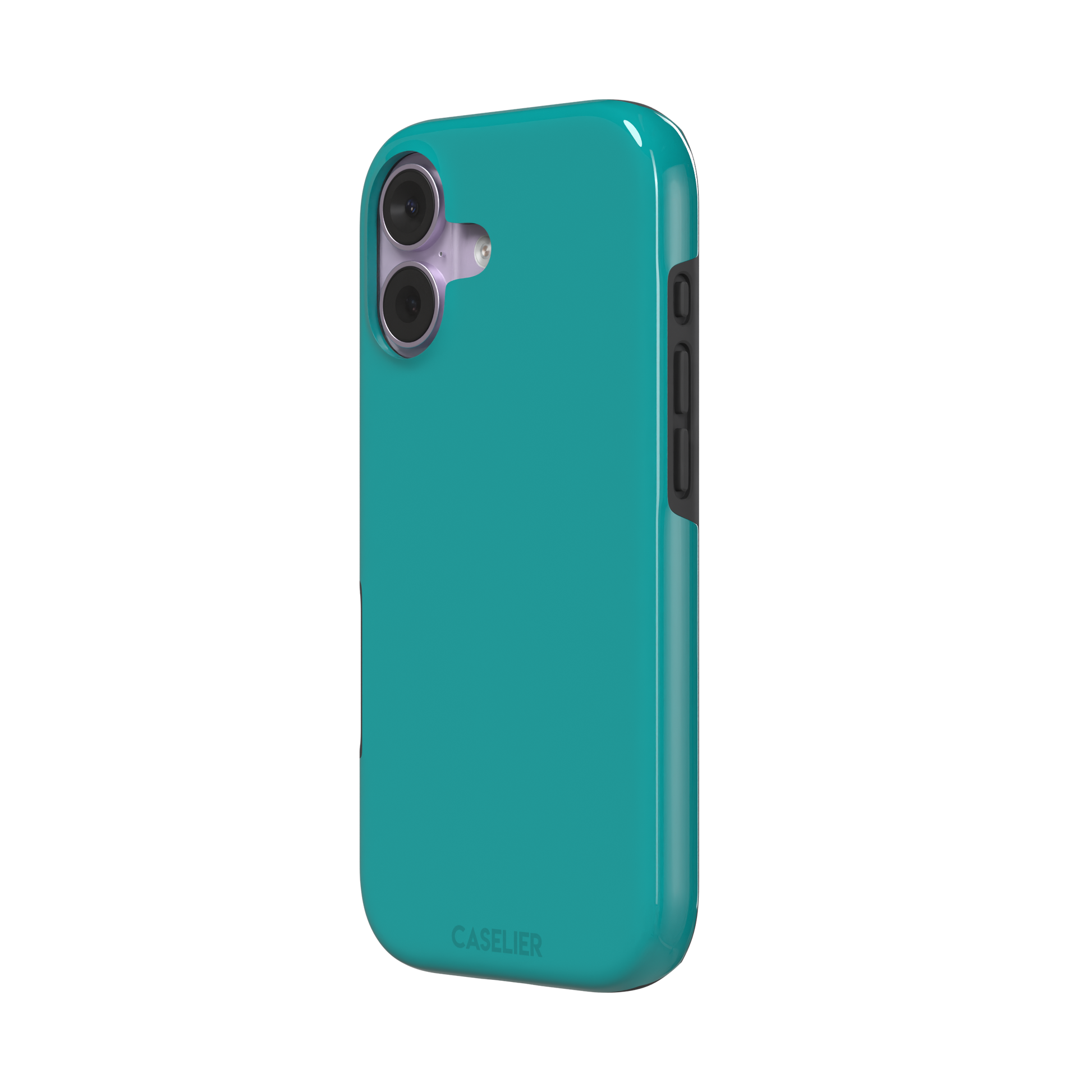 Teal solid-color phone case with smooth matte finish, phone case by Caselier — tough case, right view