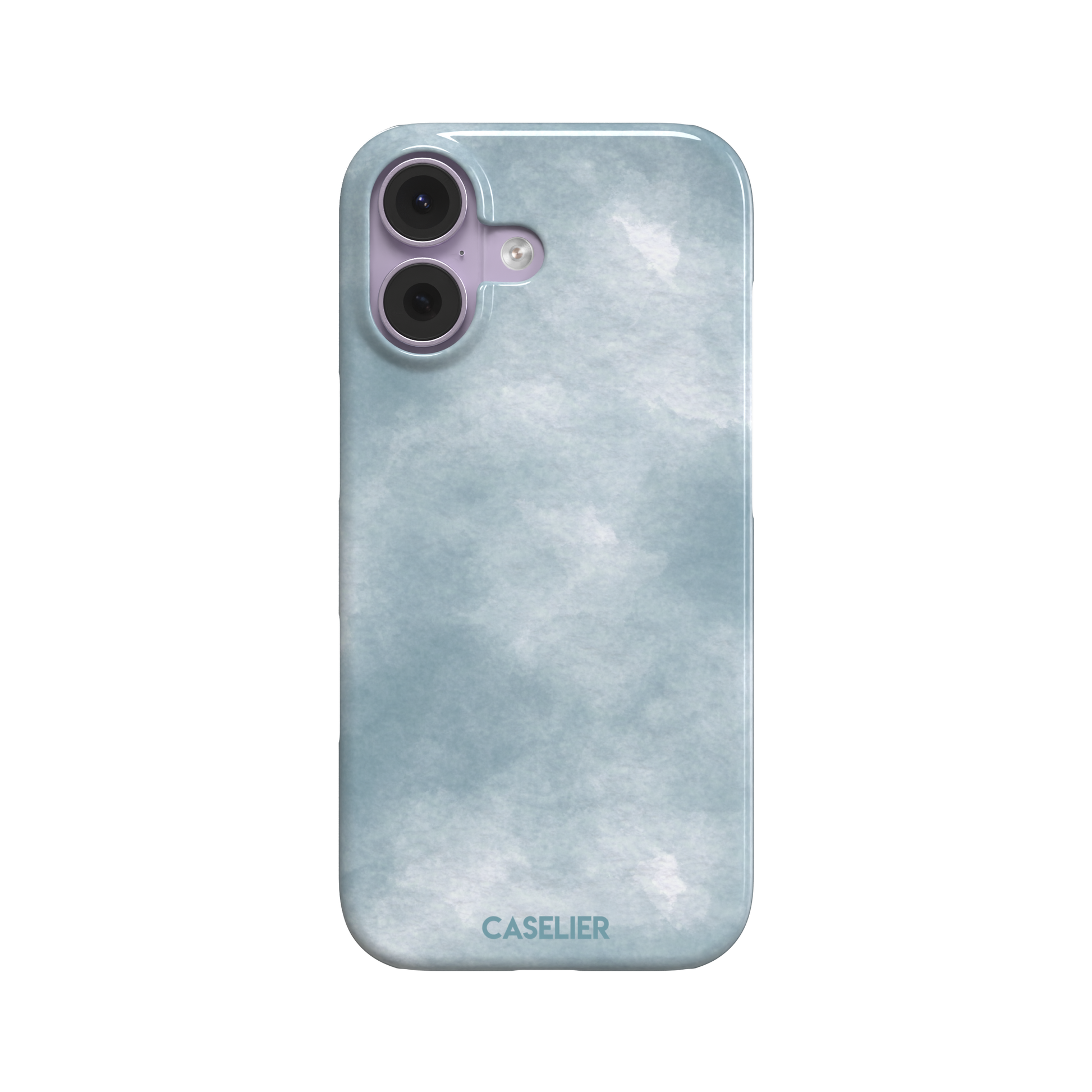 Soft powder-blue watercolor wash phone case with misty white cloud-like blends, phone case by Caselier — snap case, front view