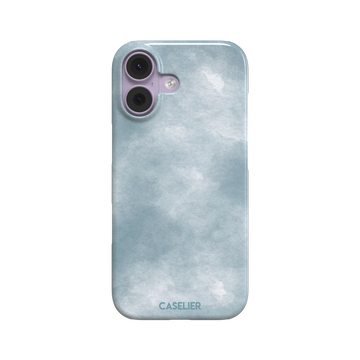 Soft powder-blue watercolor wash phone case with misty white cloud-like blends, phone case by Caselier — snap case, front view