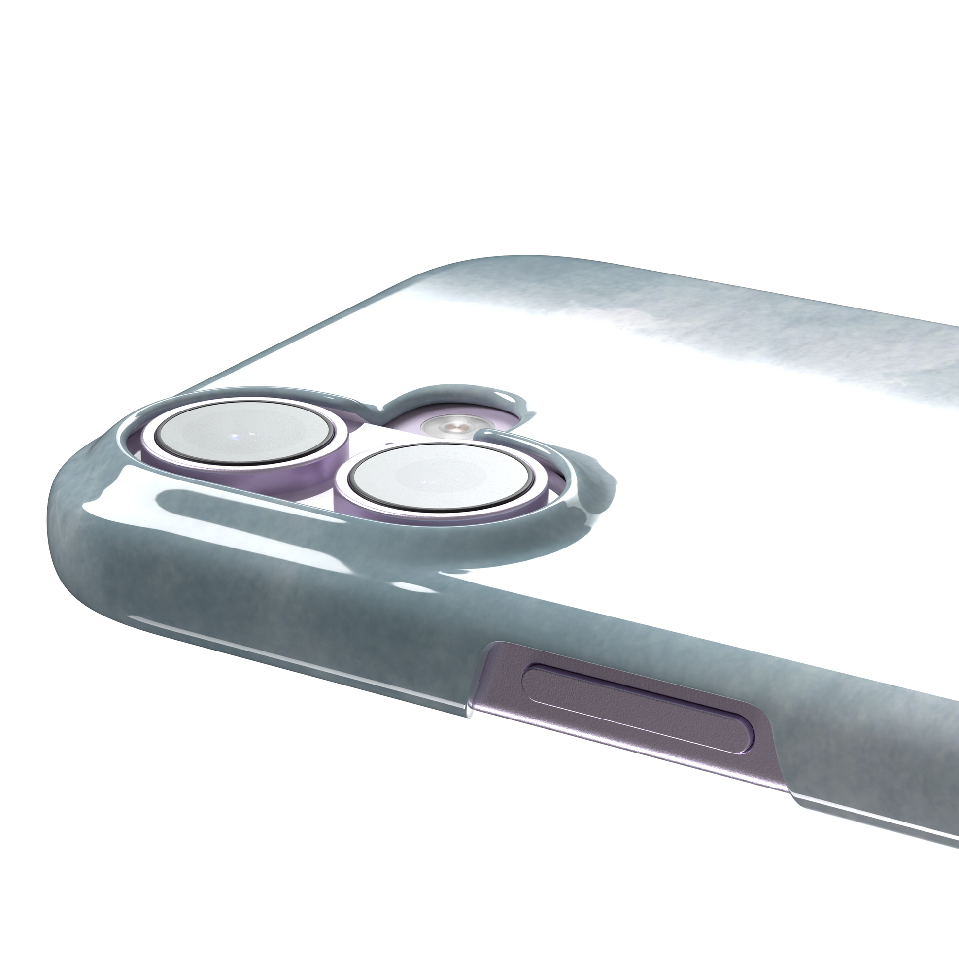 Soft powder-blue watercolor wash phone case with misty white cloud-like blends, phone case by Caselier — snap case, volume buttons detail