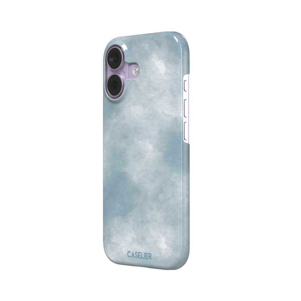 Soft powder-blue watercolor wash phone case with misty white cloud-like blends, phone case by Caselier — snap case, right view