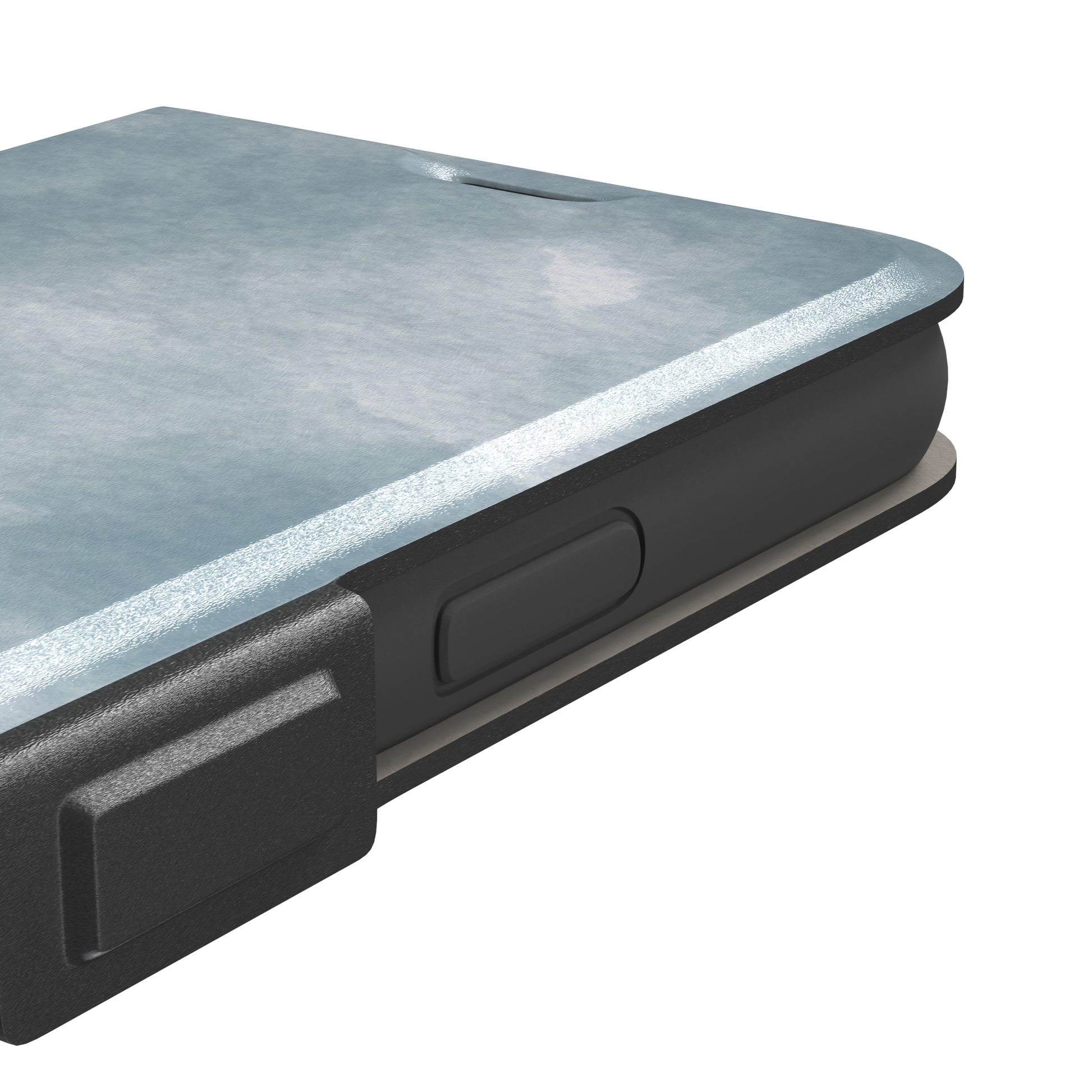 Soft powder-blue watercolor wash phone case with misty white cloud-like blends, phone case by Caselier — wallet case, volume buttons detail