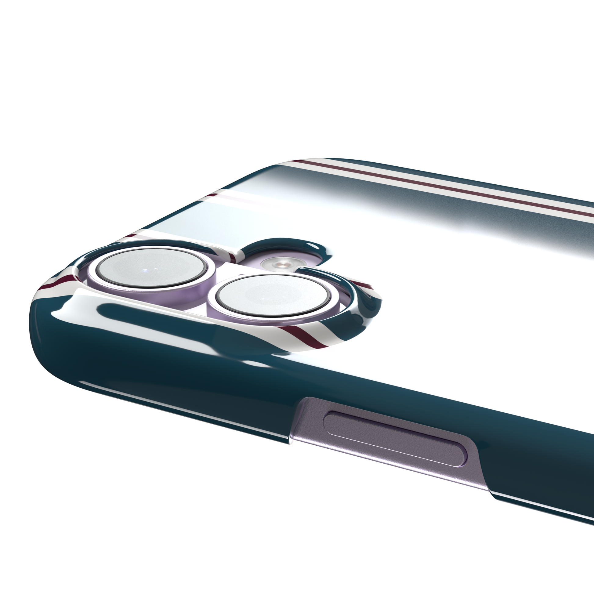 Bold Classy Stripes, vertical stripes in teal, white and maroon, snap case, volume buttons detail, phone case by Caselier