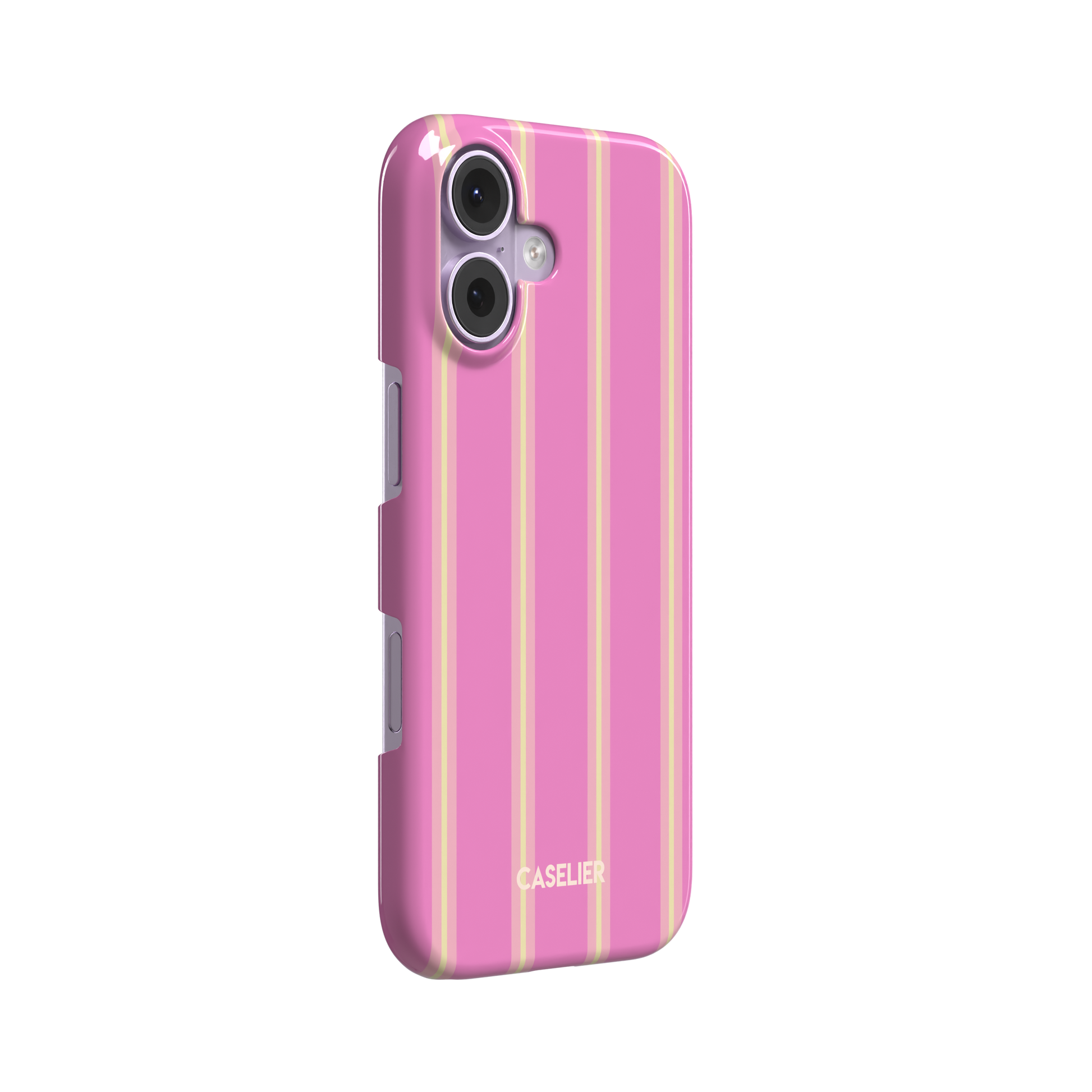 Bold Classy Stripes, vertical stripes in bubblegum pink and pale yellow, snap case, left view, phone case by Caselier