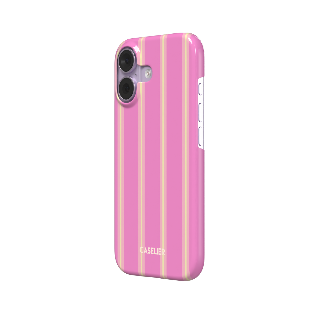 Bold Classy Stripes, vertical stripes in bubblegum pink and pale yellow, snap case, right view, phone case by Caselier