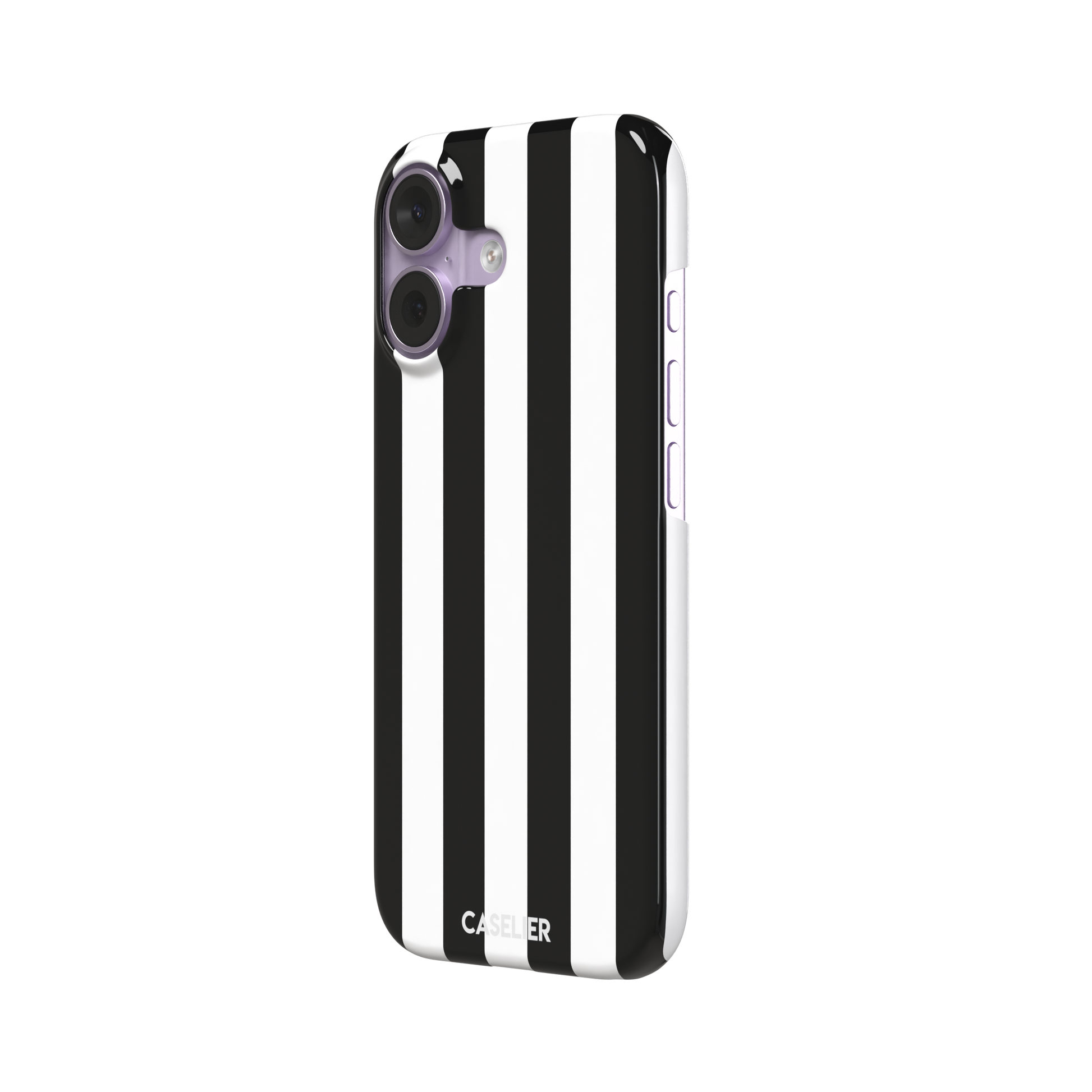 Bold Stripes phone case in black and white vertical stripes on, phone case by Caselier — snap case, right view